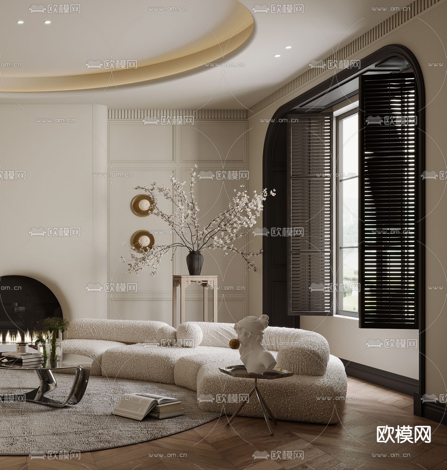 法式客厅3d模型下载（渲染图3）