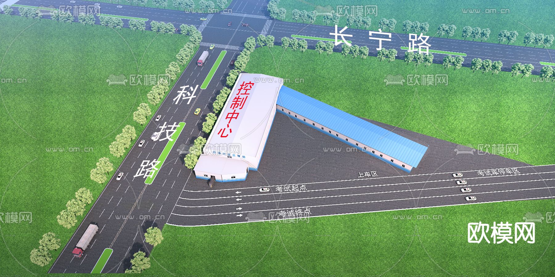 驾校科目三场 鸟瞰规划3d模型下载