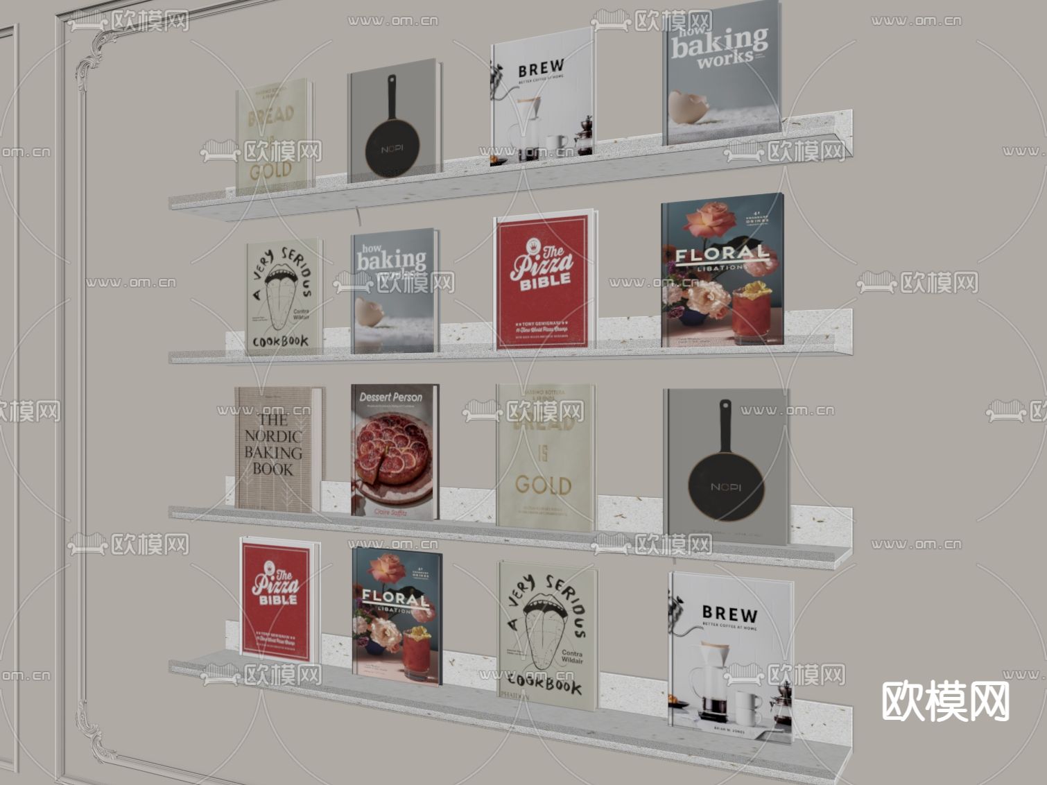 现代装饰书架 书本书籍su模型下载（渲染图1）