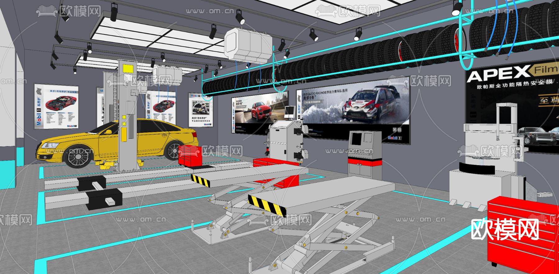 汽修店 修车店su模型下载（渲染图3）