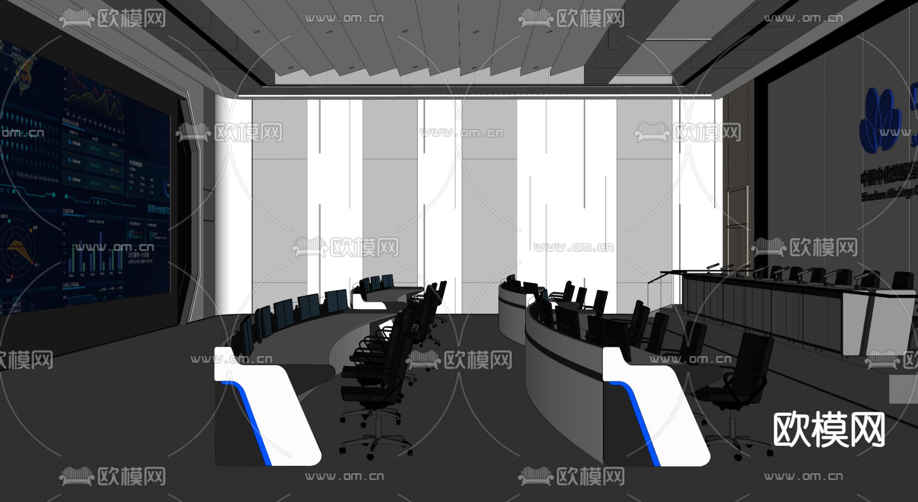 指挥中心 监控室su模型下载（渲染图1）