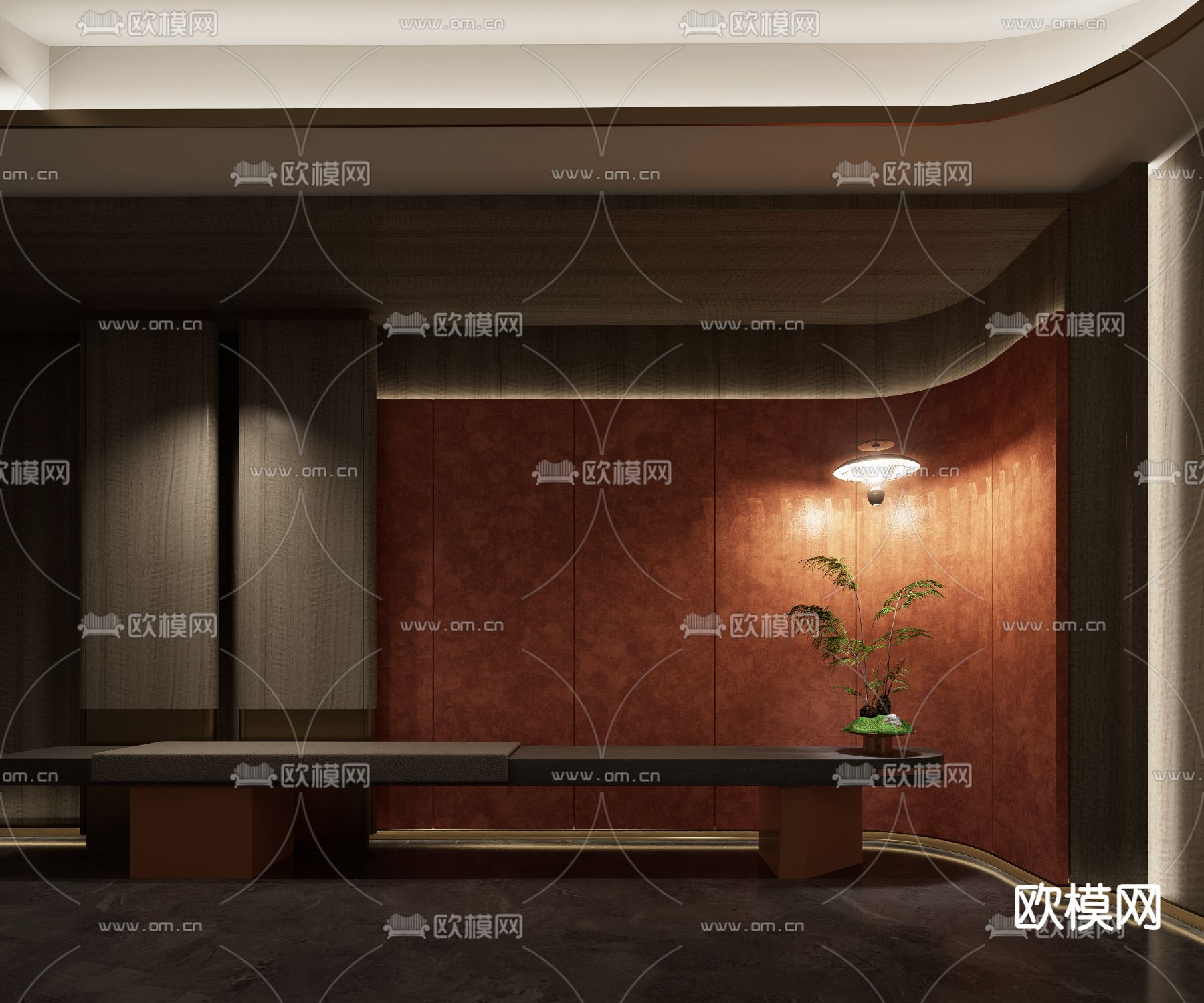 新中式走廊 过道3d模型下载_ID15177120_3dmax免费模型-欧模网