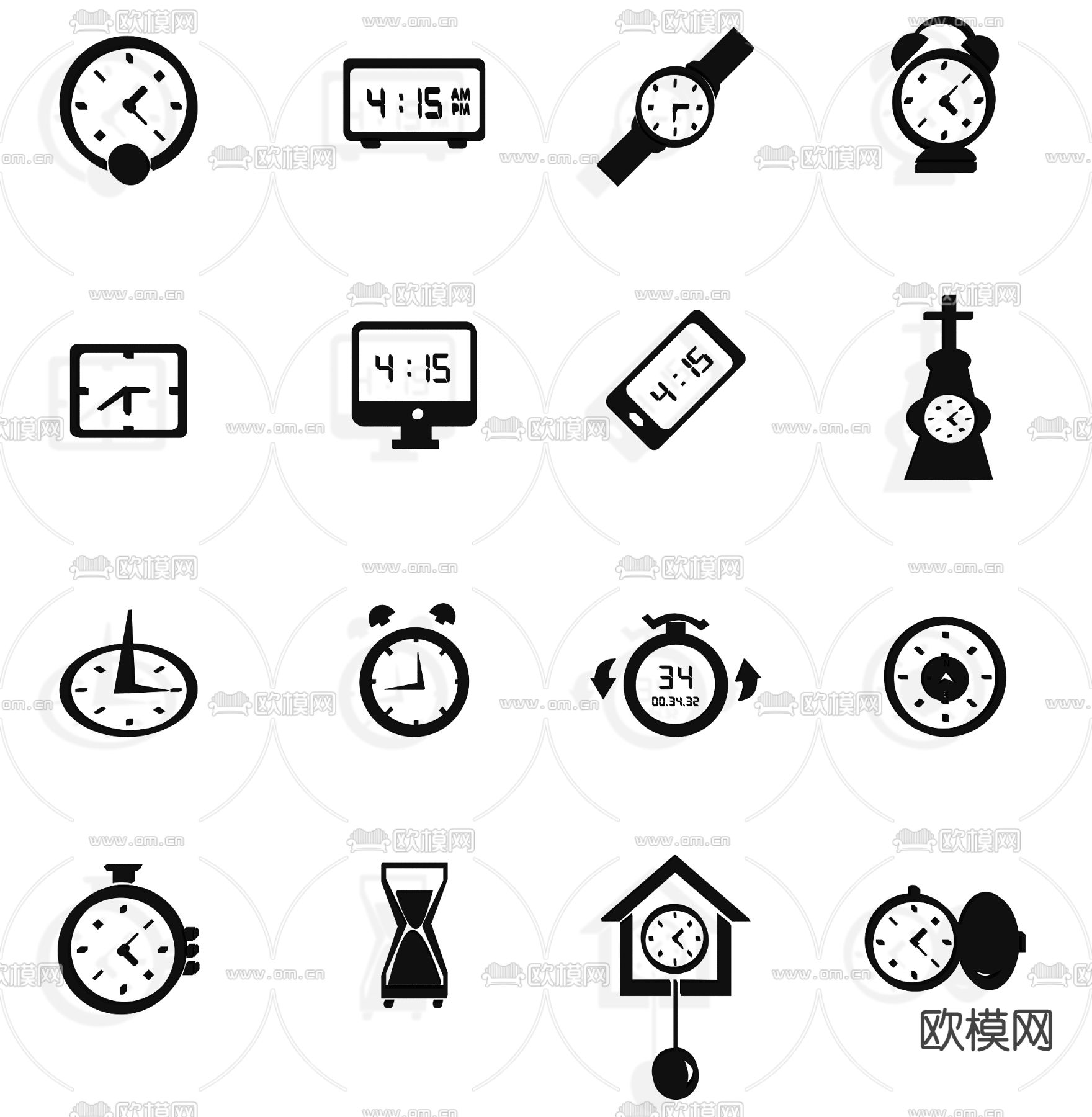 时钟 秒表 计时器 图标3d模型下载