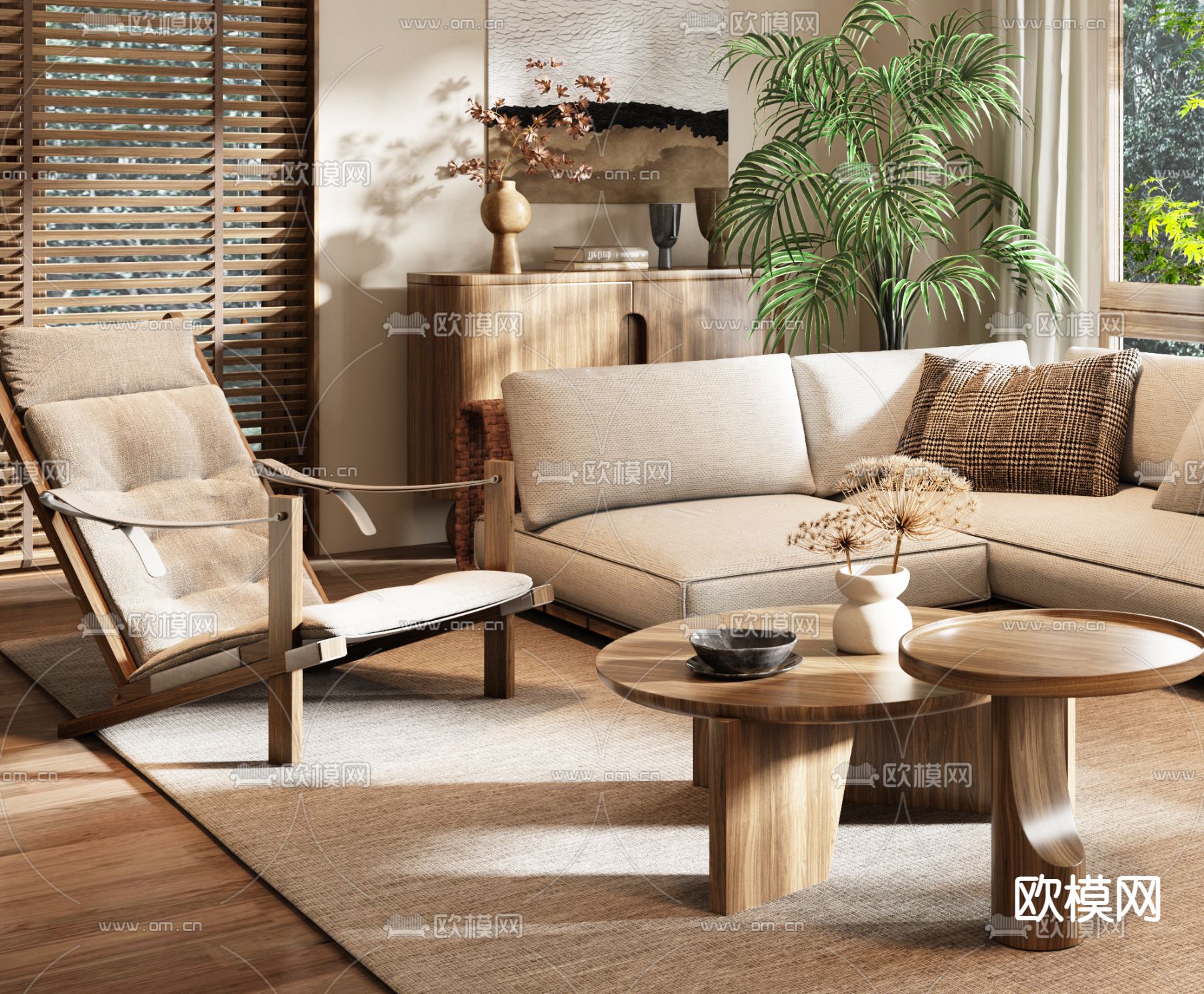 侘寂组合沙发3d模型下载（渲染图3）