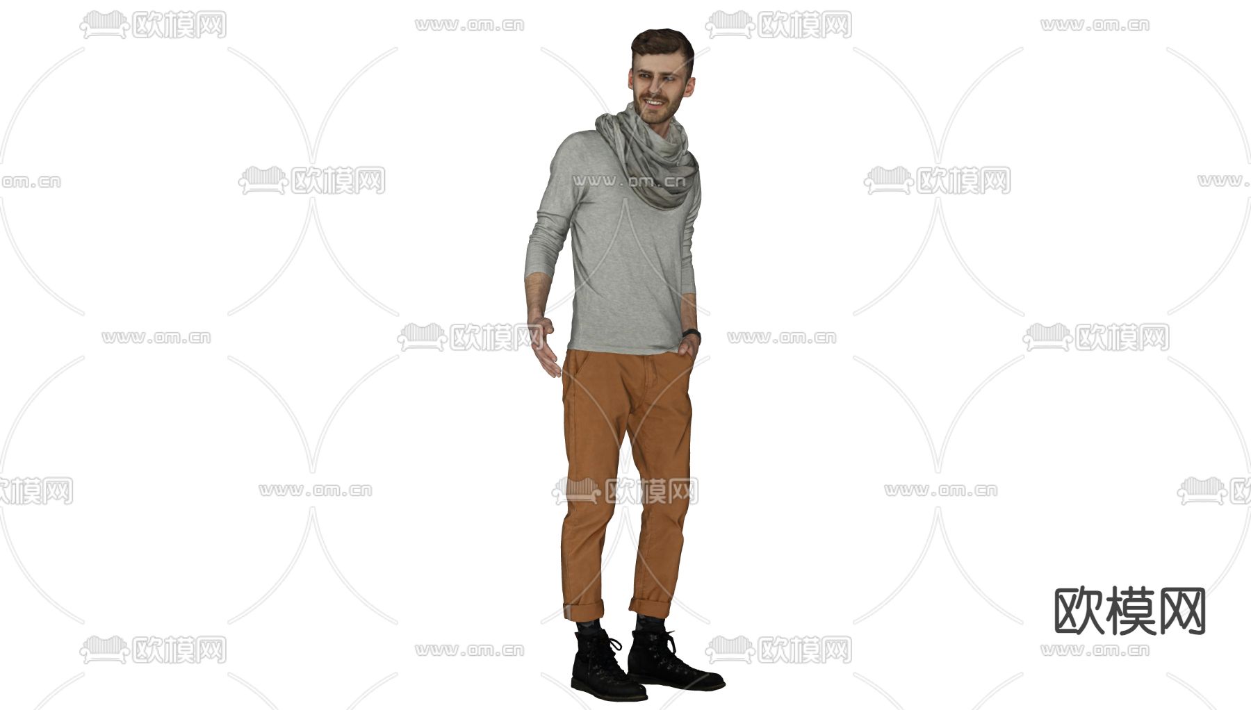 休闲男士 站姿男士 欧美白人su模型下载（渲染图1）