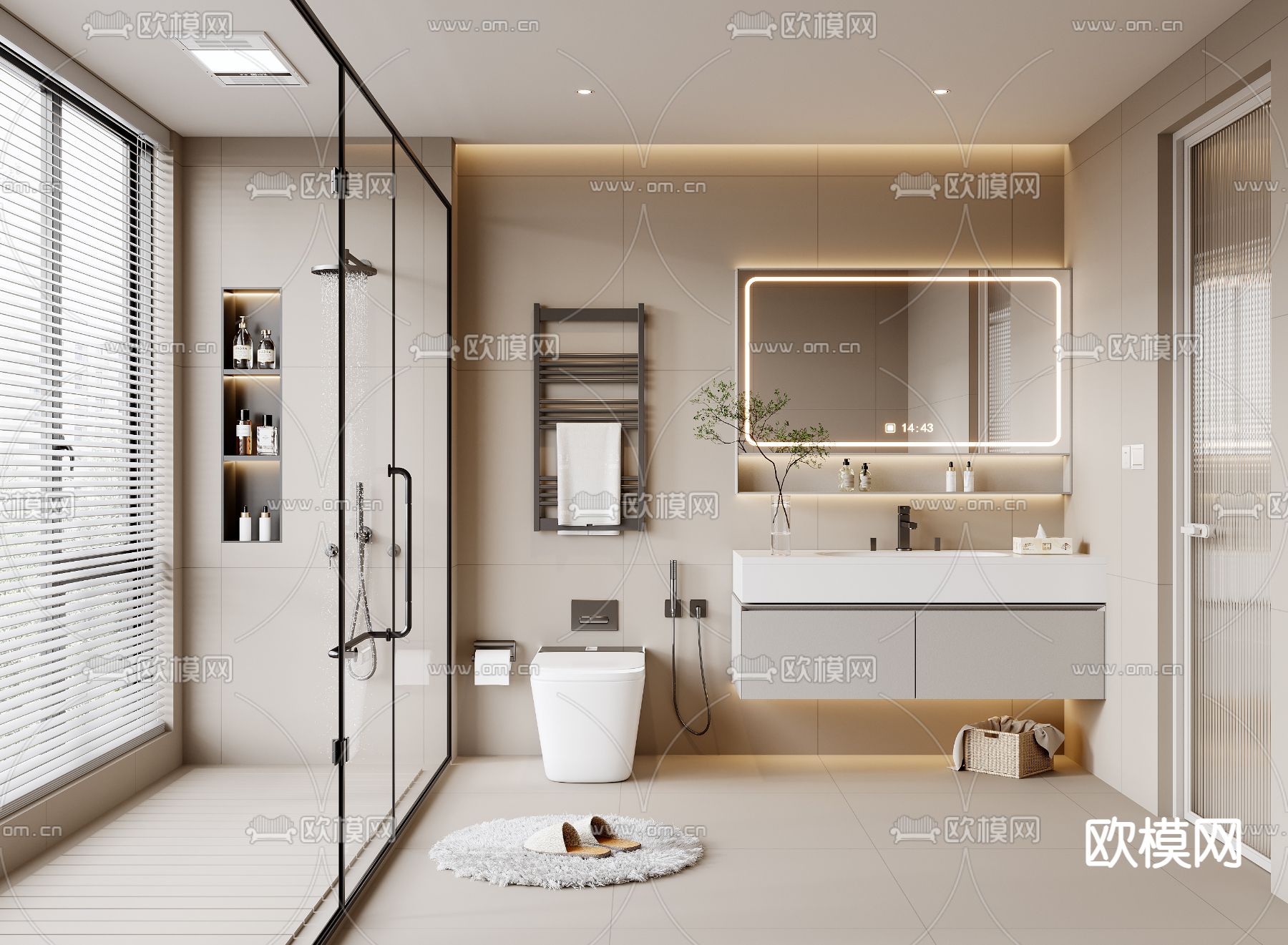 奶油风卫生间 洗手间 厕所3d模型下载