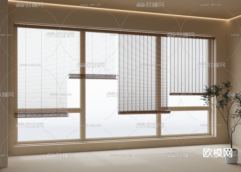 新中式竹帘 卷帘 窗帘3d模型下载