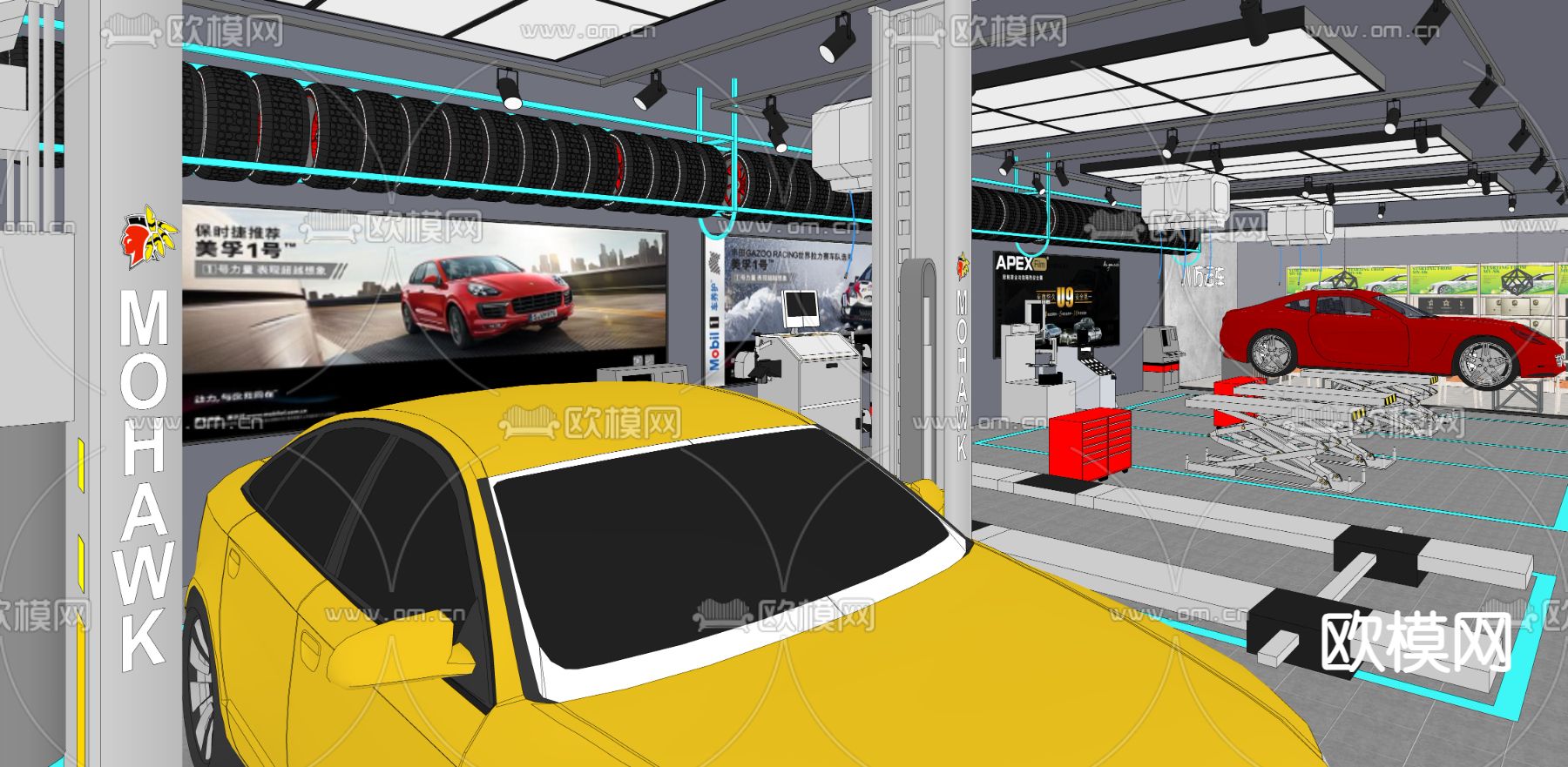 汽修店 修车店su模型下载（渲染图1）