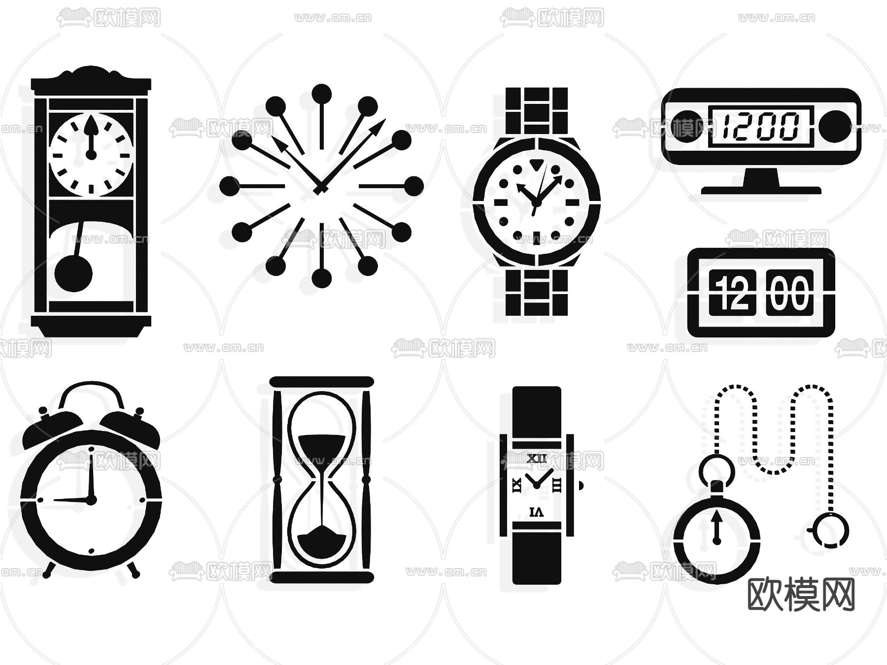 时钟 秒表 计时器 图标3d模型下载