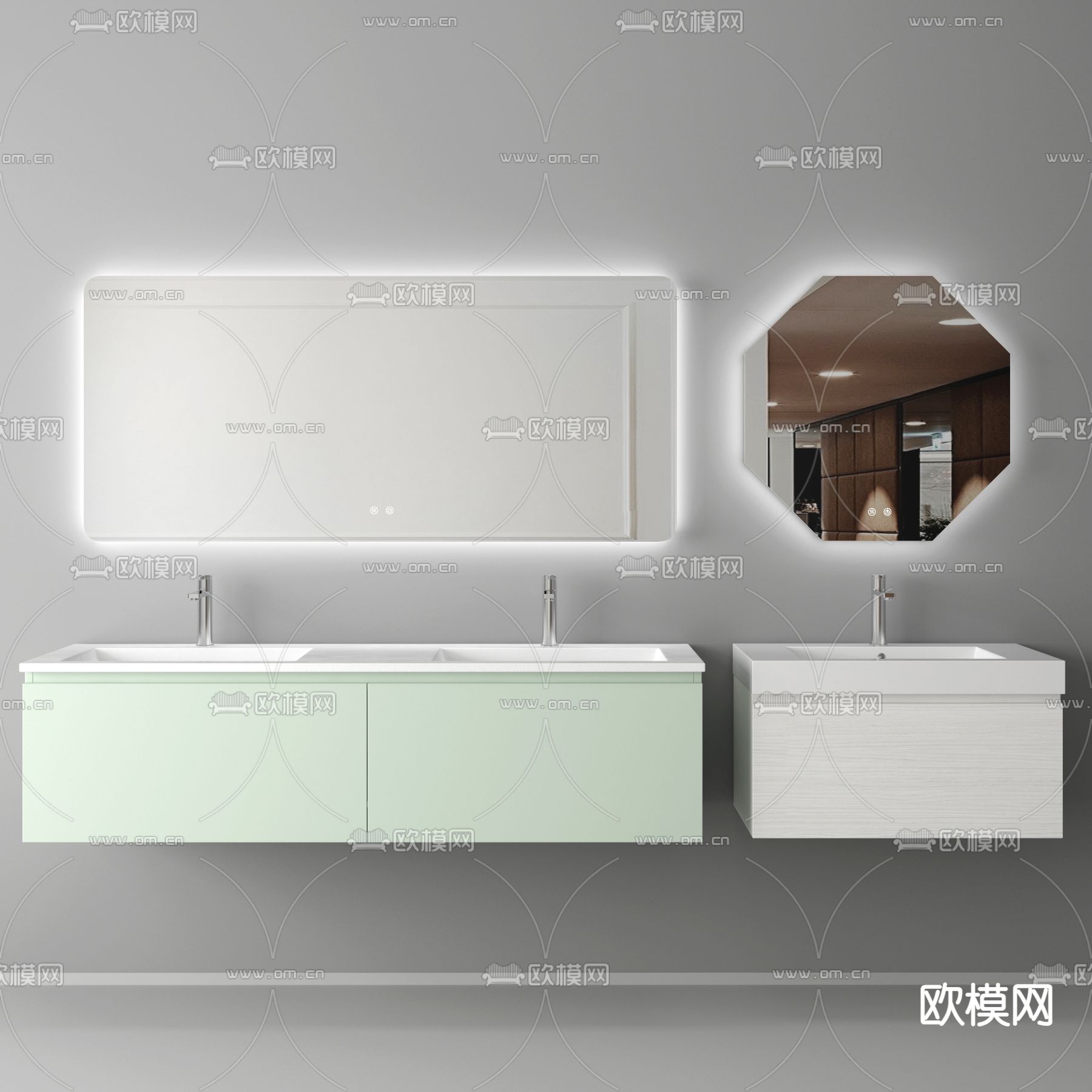 北欧卫浴柜 浴室柜 双盆洗手台3d模型下载