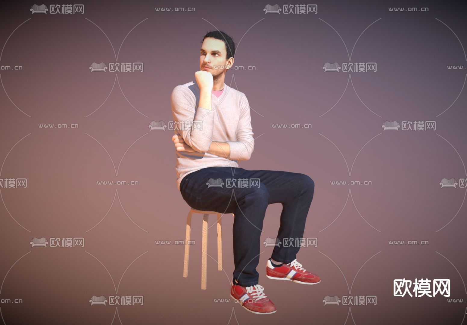 坐姿男士 人物3d模型下载（渲染图2）
