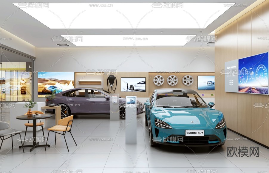 小米su7 新能源汽车 汽车展厅su模型下载(渲染图2)