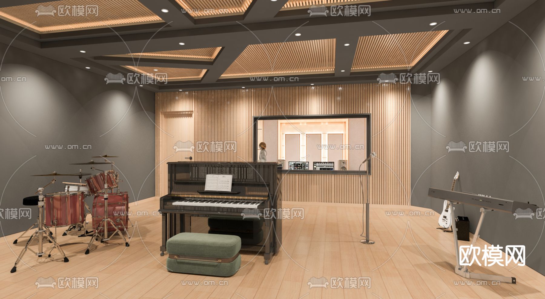 现代录音室 音乐室3d模型下载