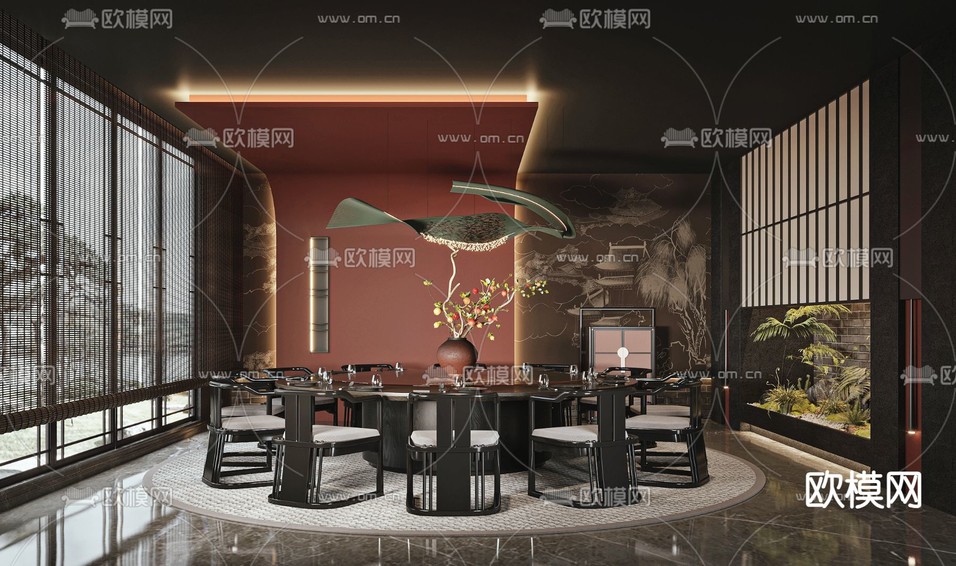新中式酒店包厢3d模型下载