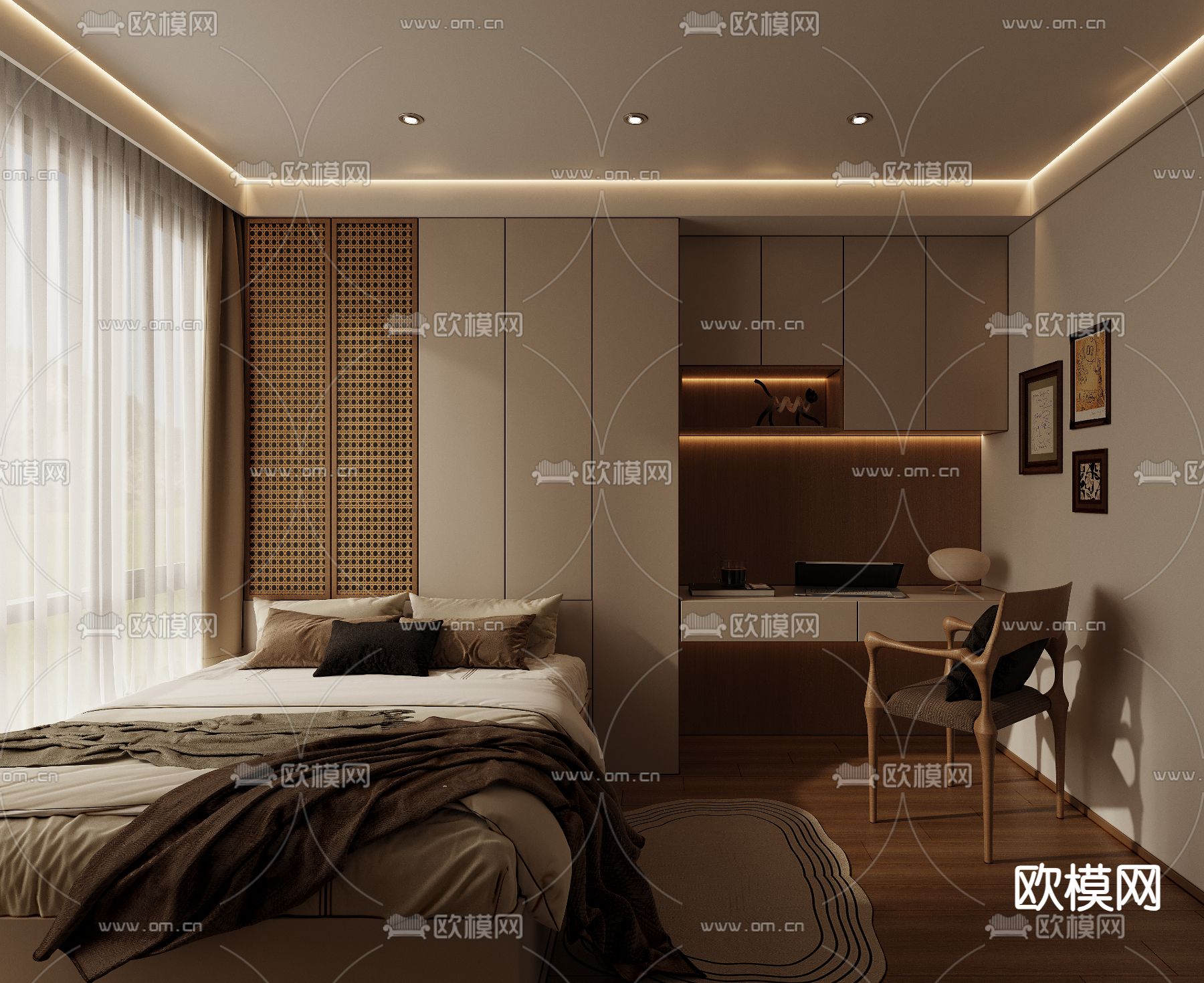 中古风卧室 次卧 榻榻米卧室3d模型下载