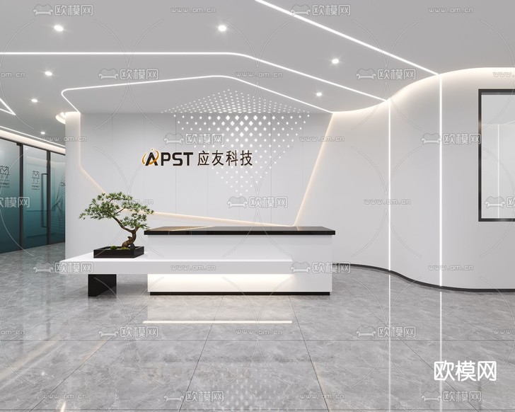前台大厅 前台接待3d模型下载(渲染图1)