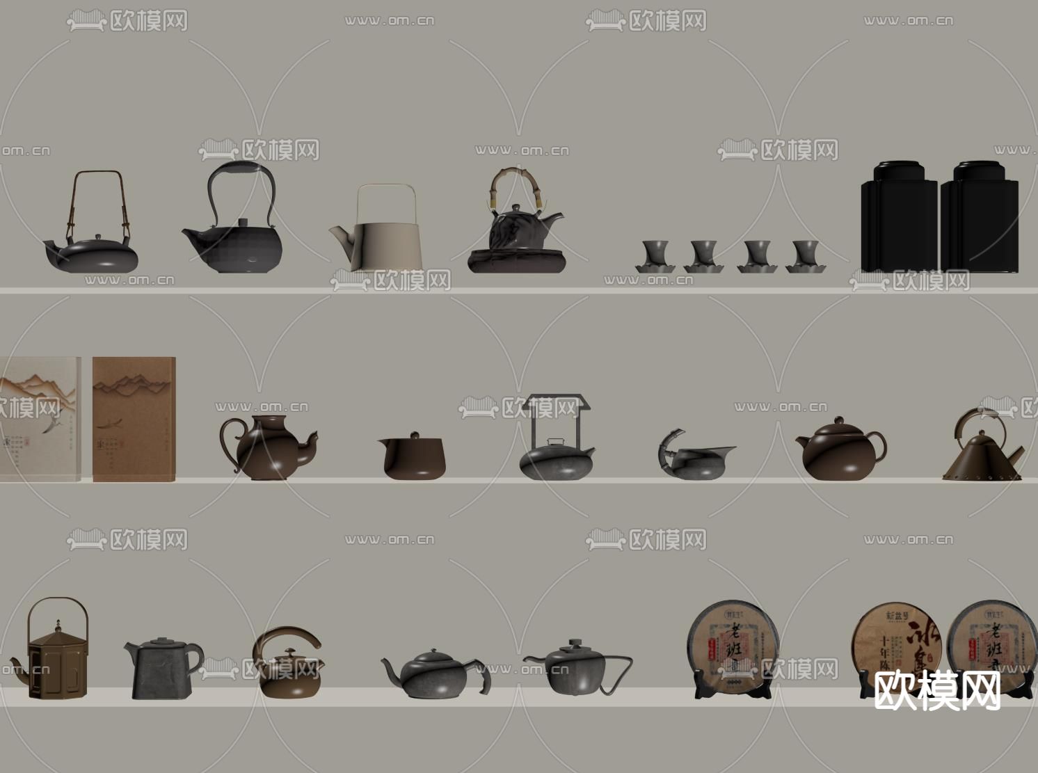 新中式饰品 茶具摆件su模型下载（渲染图1）