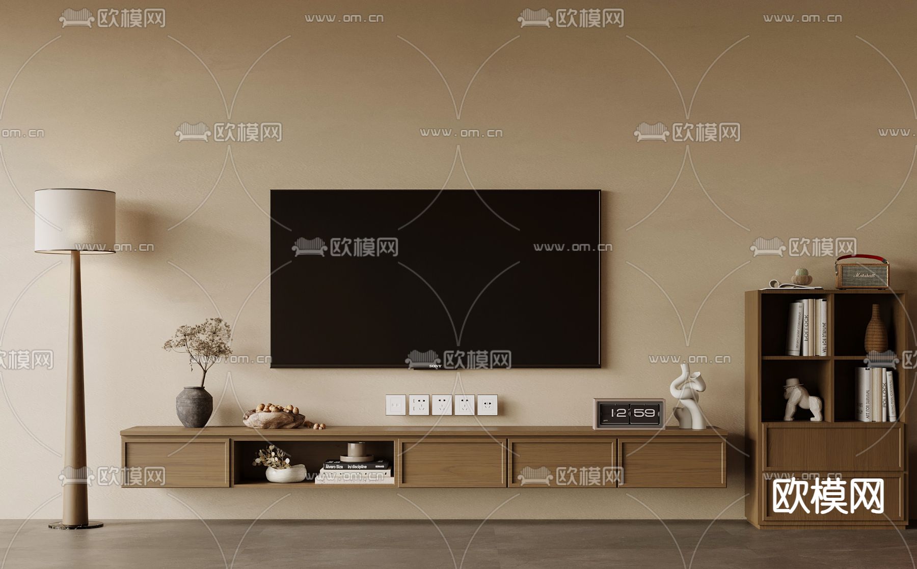 中古风电视柜 边柜su模型下载（渲染图2）