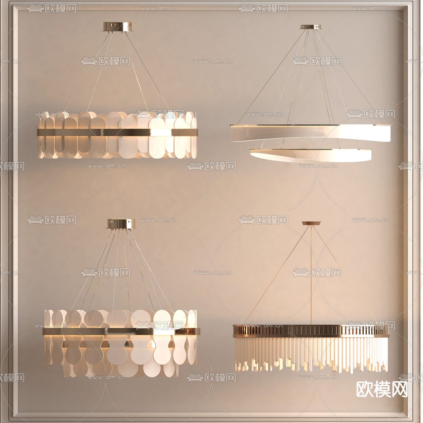 奶油风吊灯 圆环吊灯3d模型下载