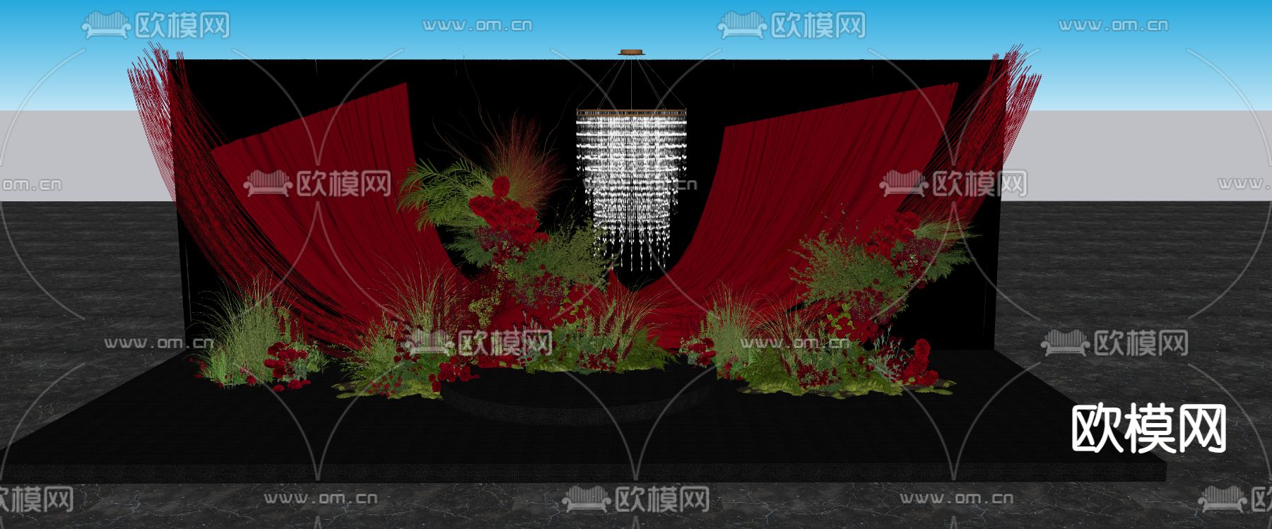 红色布幔 婚礼场景su模型下载（渲染图1）