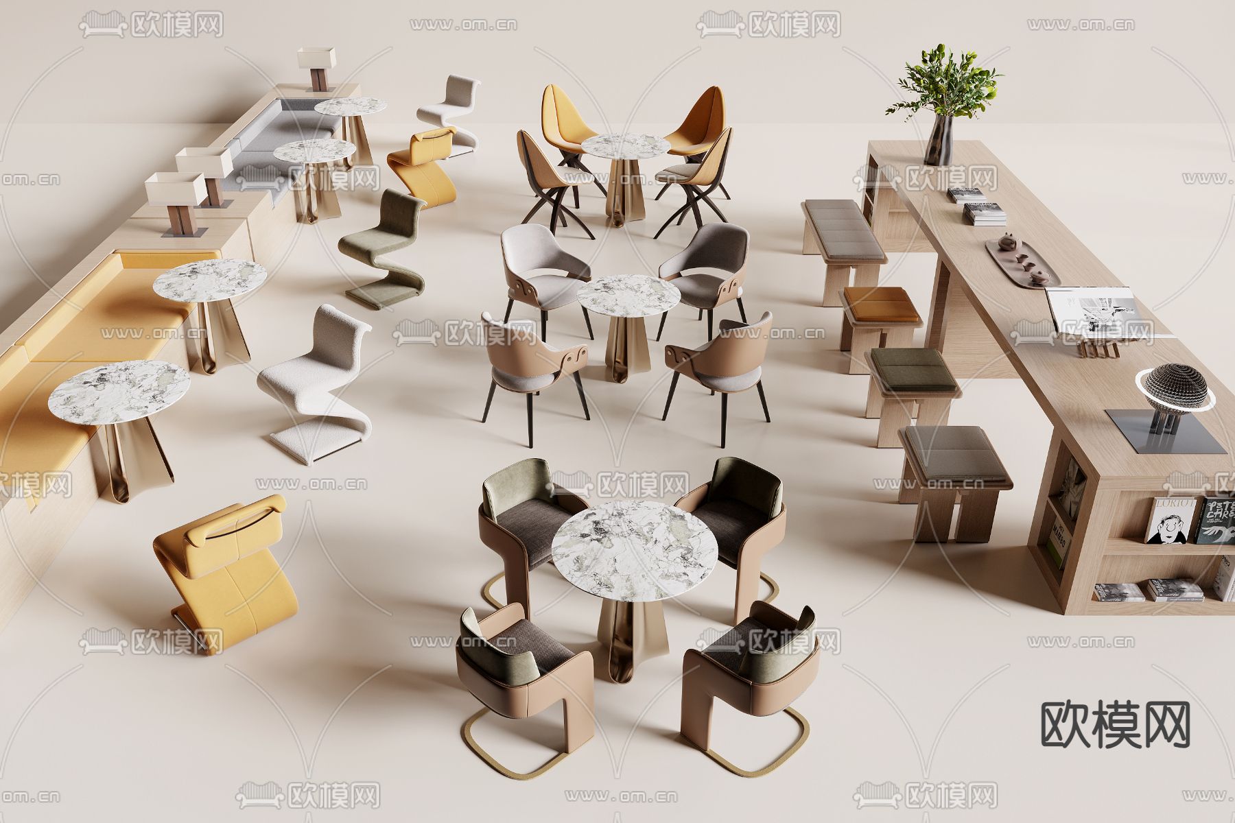 洽谈桌椅 卡座沙发 休闲桌椅3d模型下载