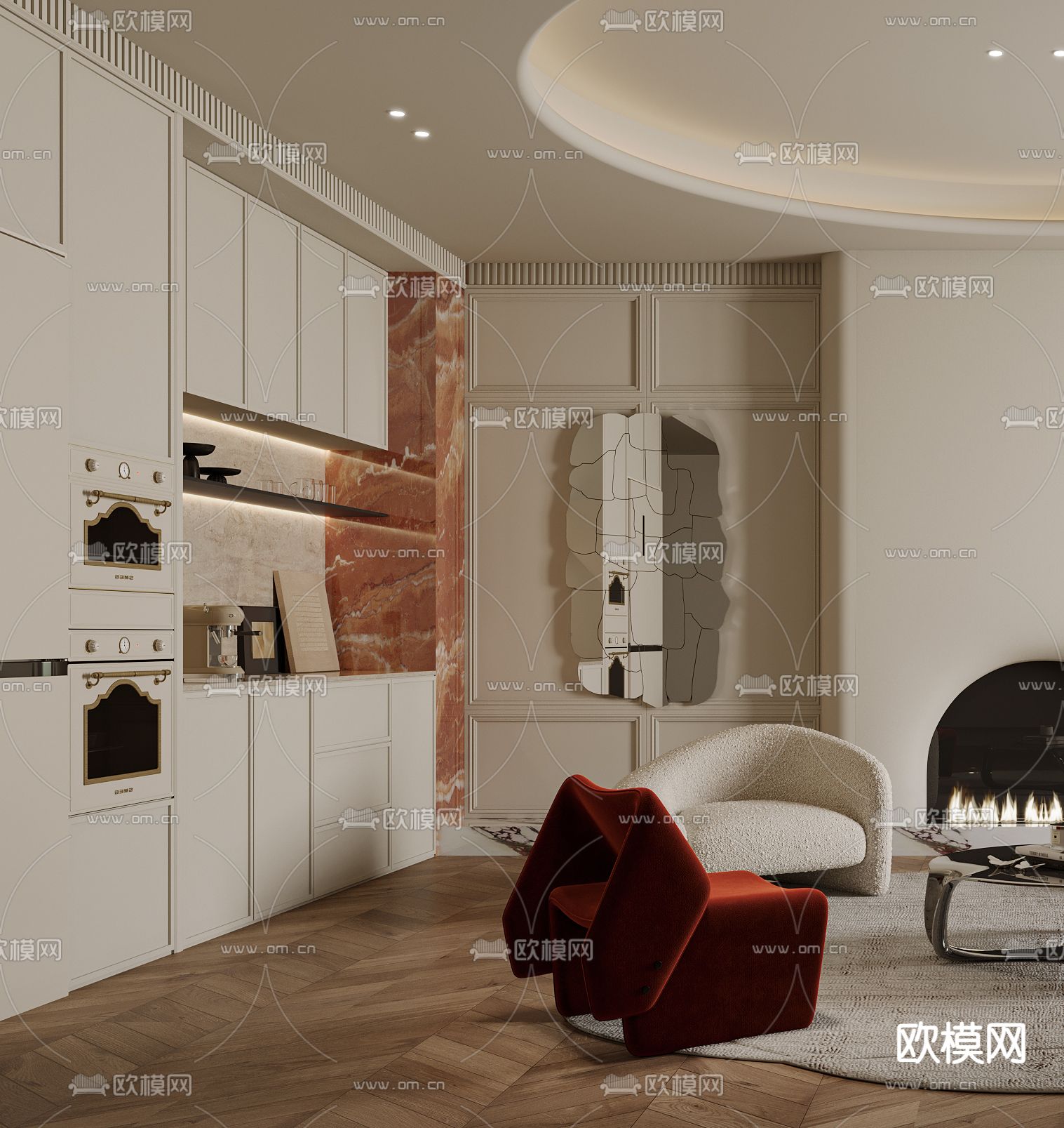 法式客厅3d模型下载（渲染图2）