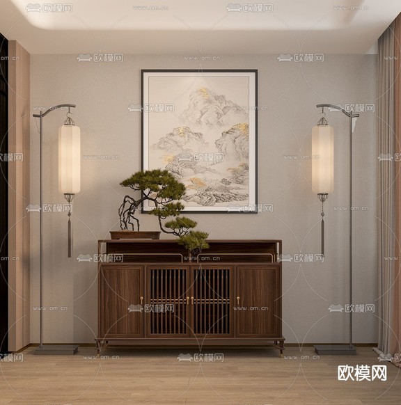 新中式玄关柜3d模型下载
