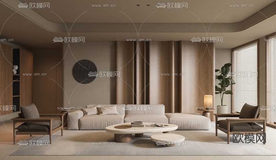 侘寂风客厅3d模型下载_ID15178062_3dmax免费模型-欧模网
