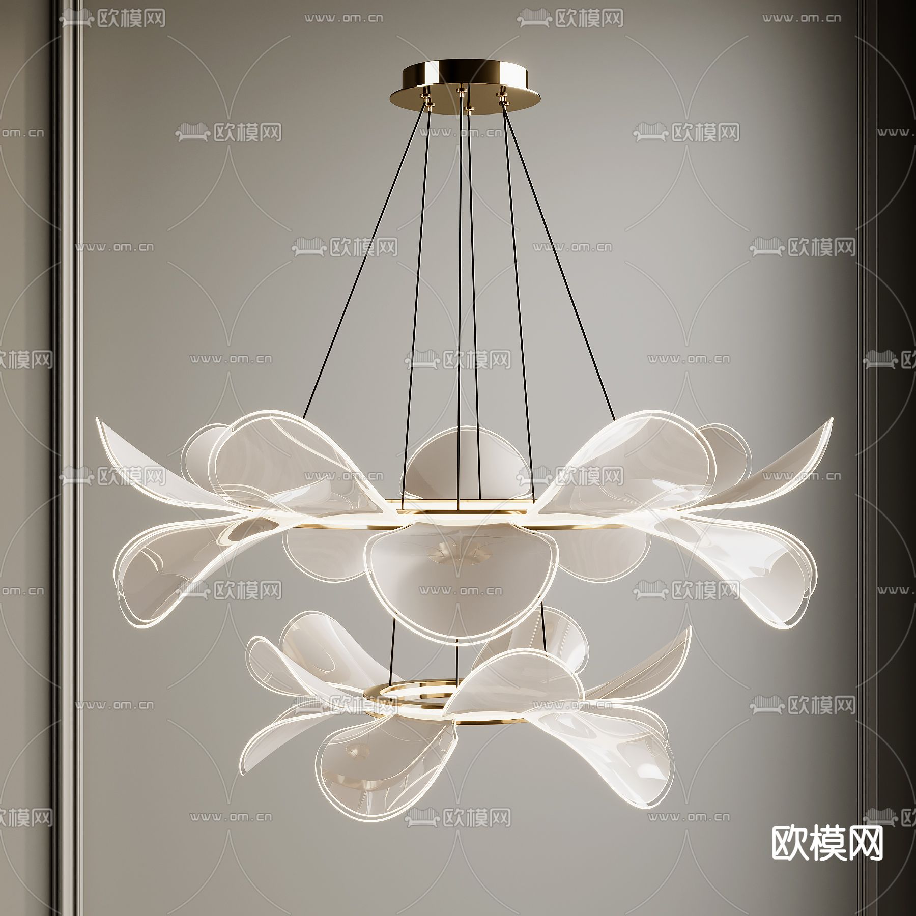 现代双层吊灯su模型