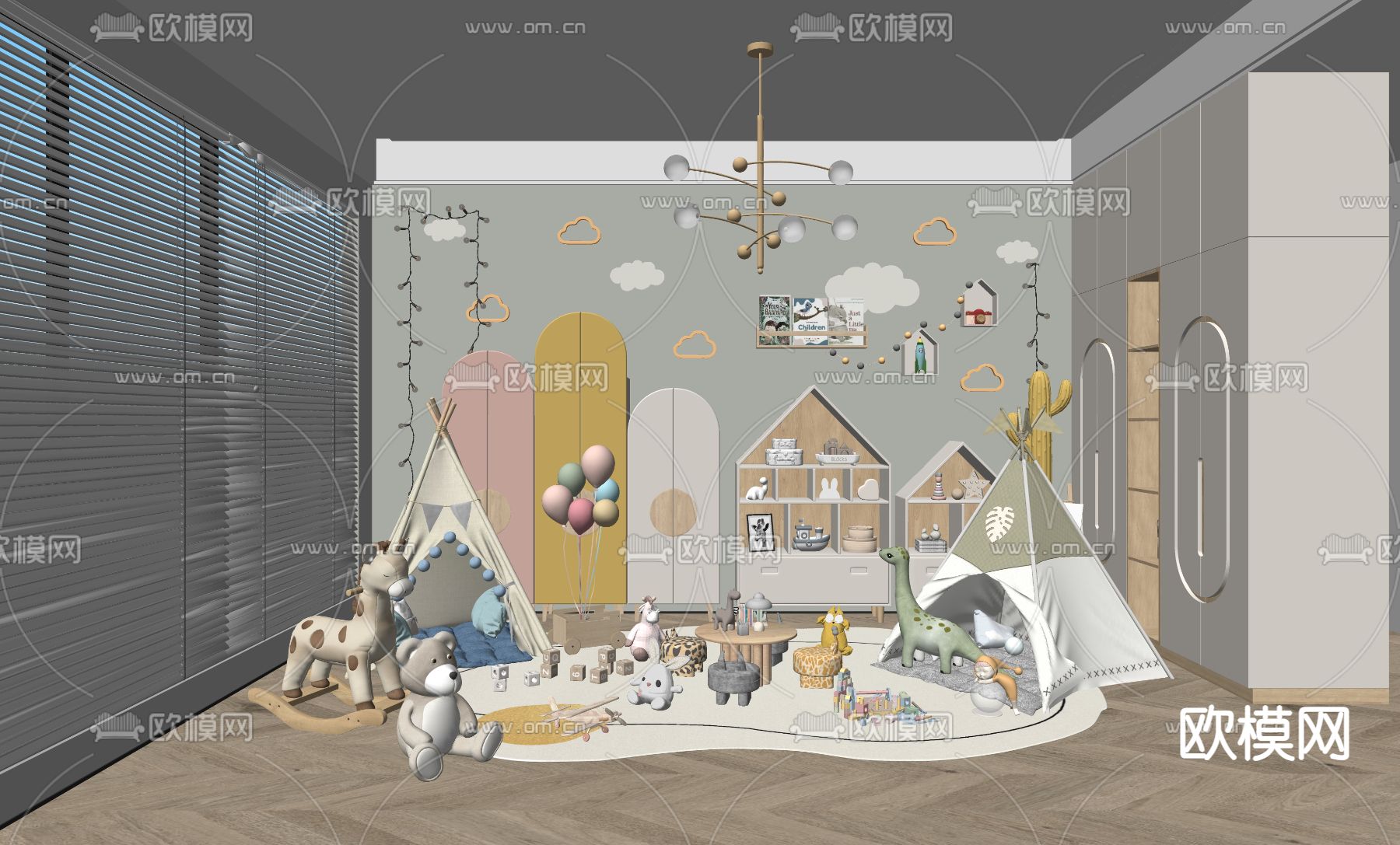 现代儿童玩具房su模型下载（渲染图1）