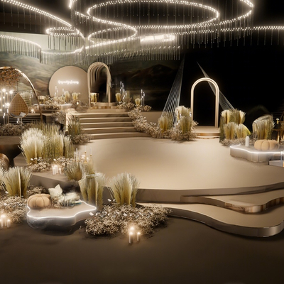  现代酒店宴会厅 婚礼宴会su模型 