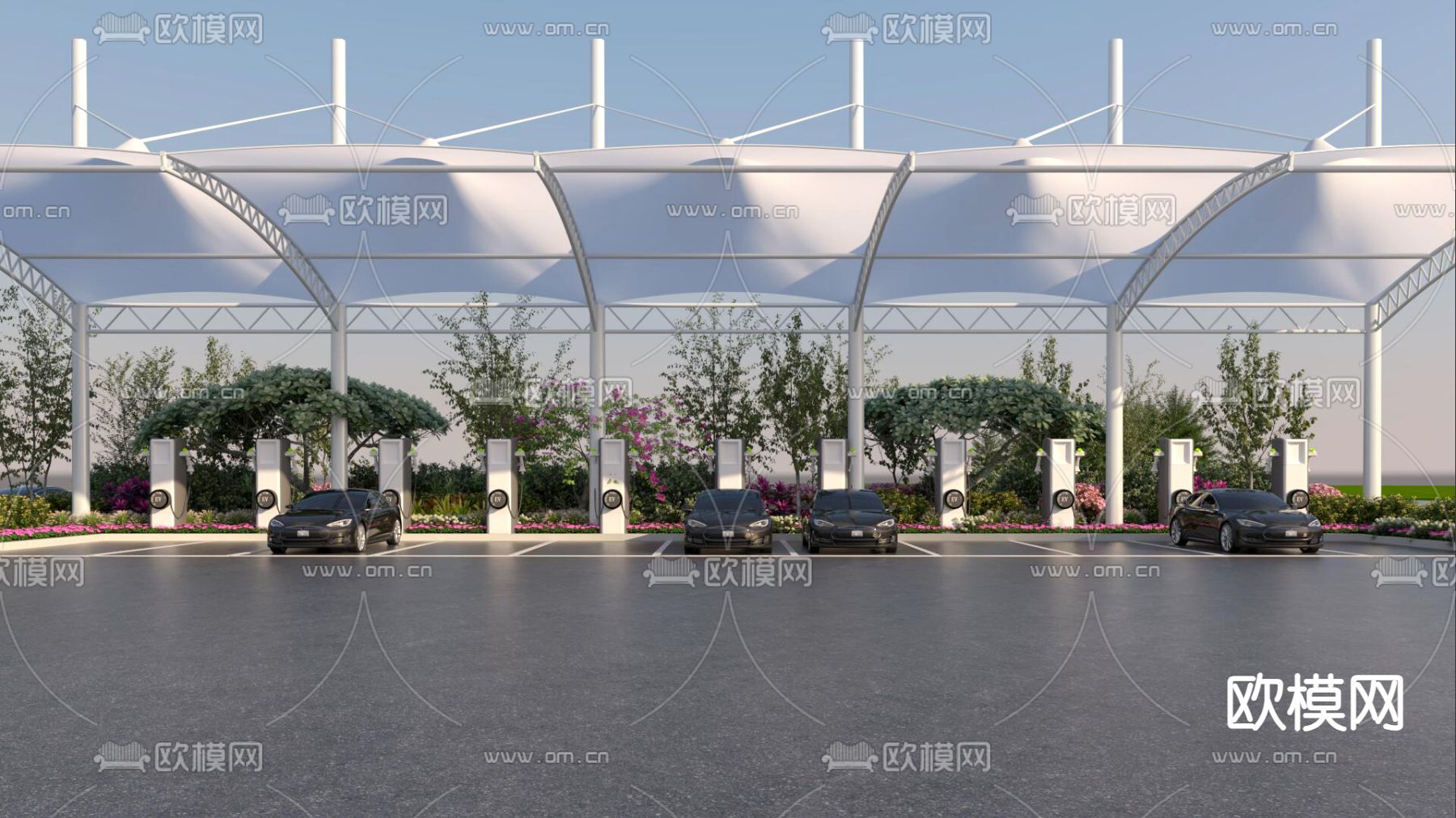 充电桩 停车棚3d模型下载