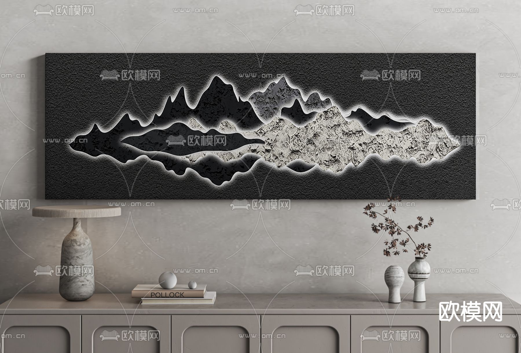 新中式抽象画 肌理画 装饰画 挂画su模型下载（渲染图2）