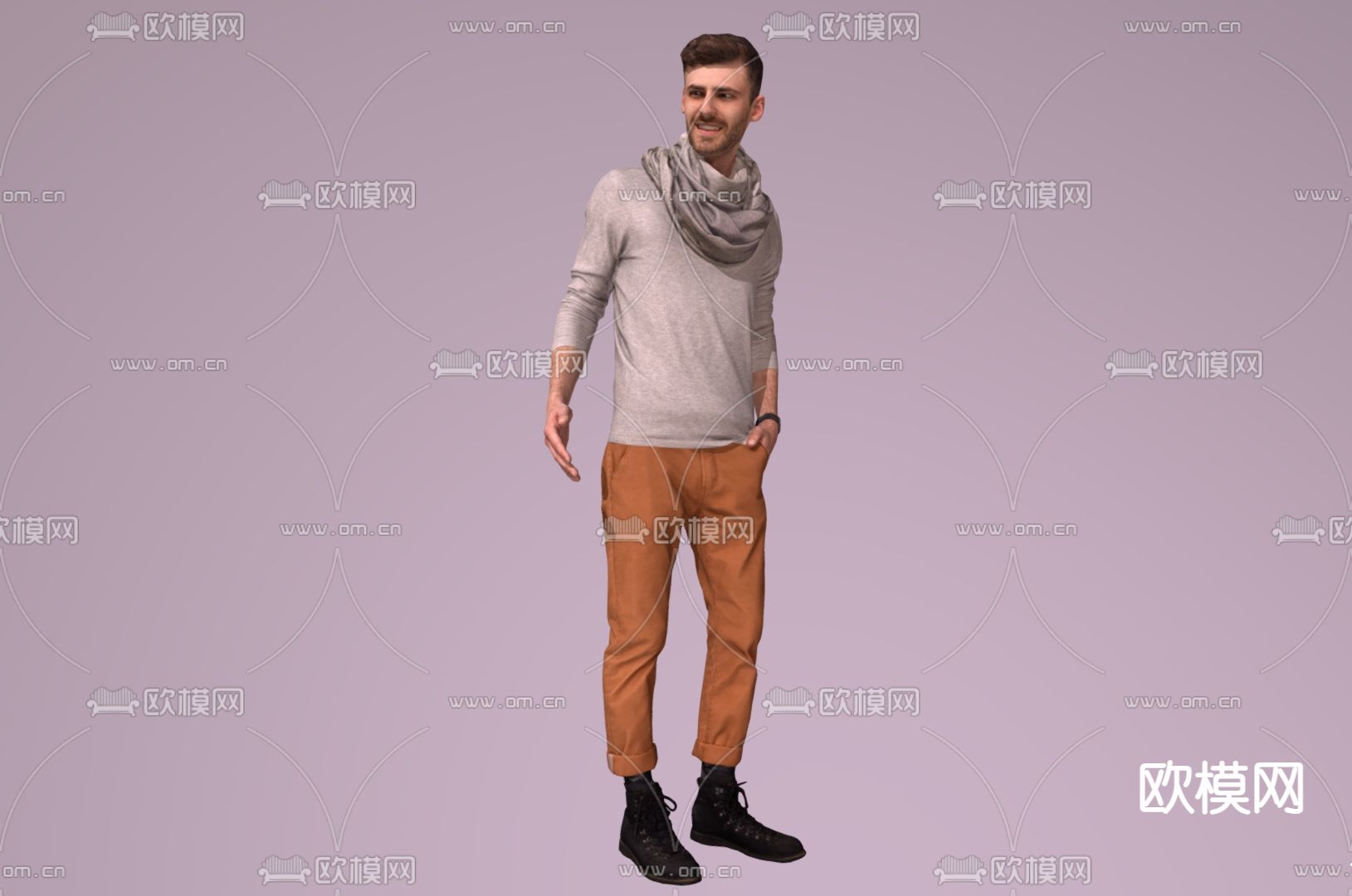 休闲男士 站姿男士 欧美白人su模型下载（渲染图2）