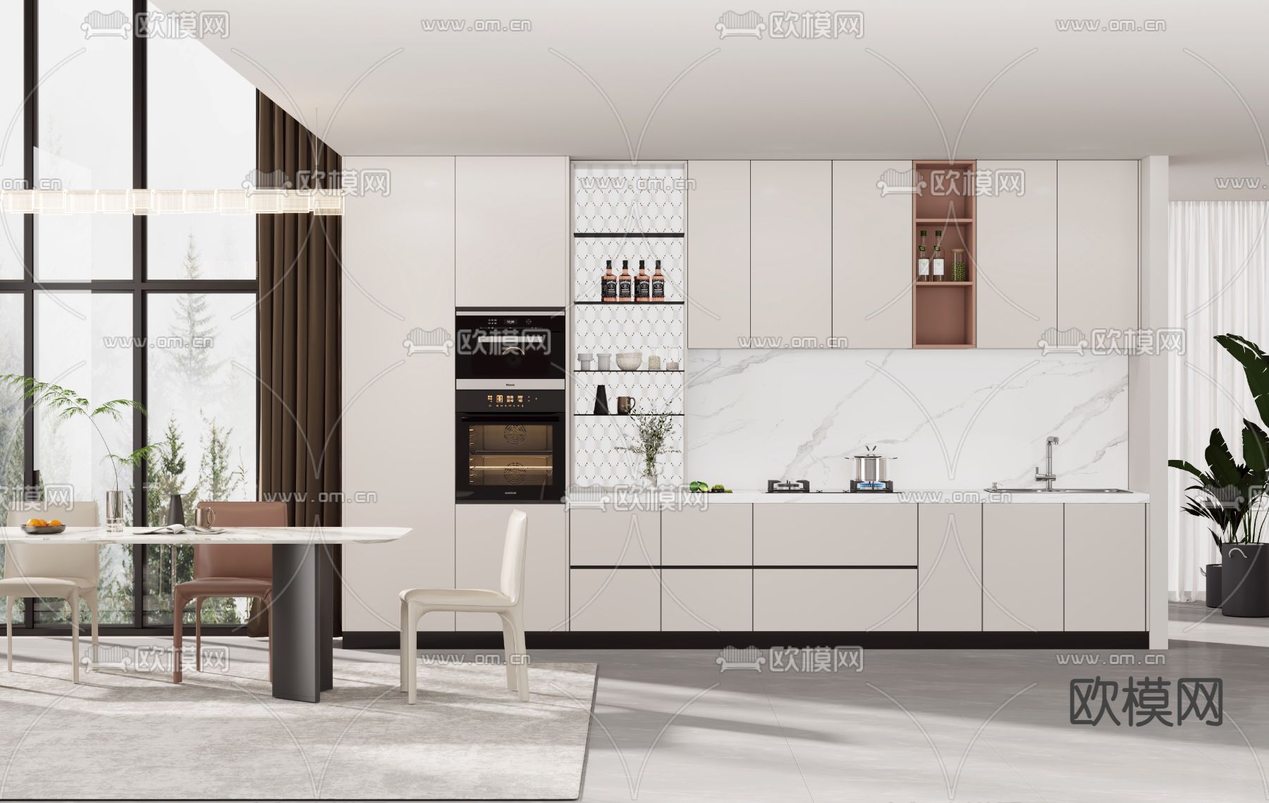 奶油风橱柜3d模型下载