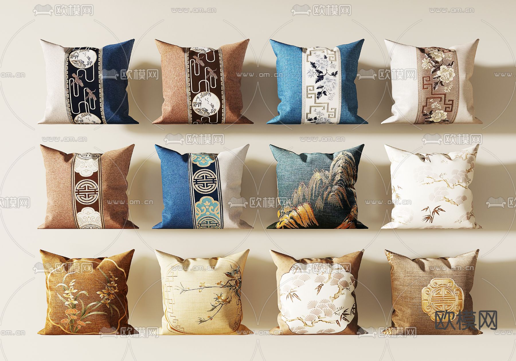 新中式抱枕 靠枕su模型下载（渲染图2）