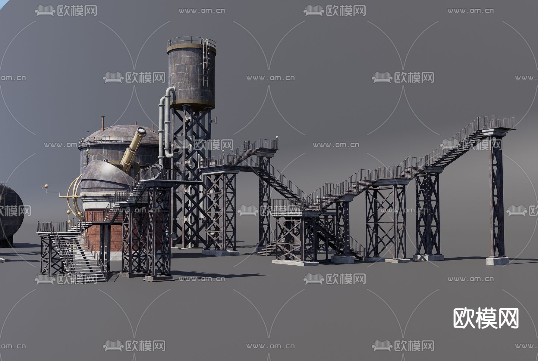 工业设备 水塔 钢架桥3d模型下载（渲染图1）