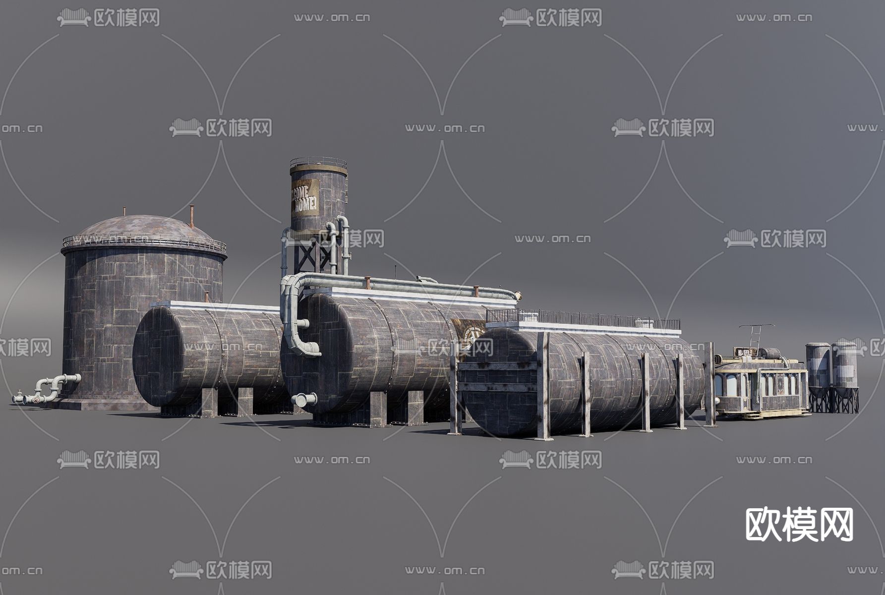 工业设备 水塔 钢架桥3d模型下载（渲染图3）