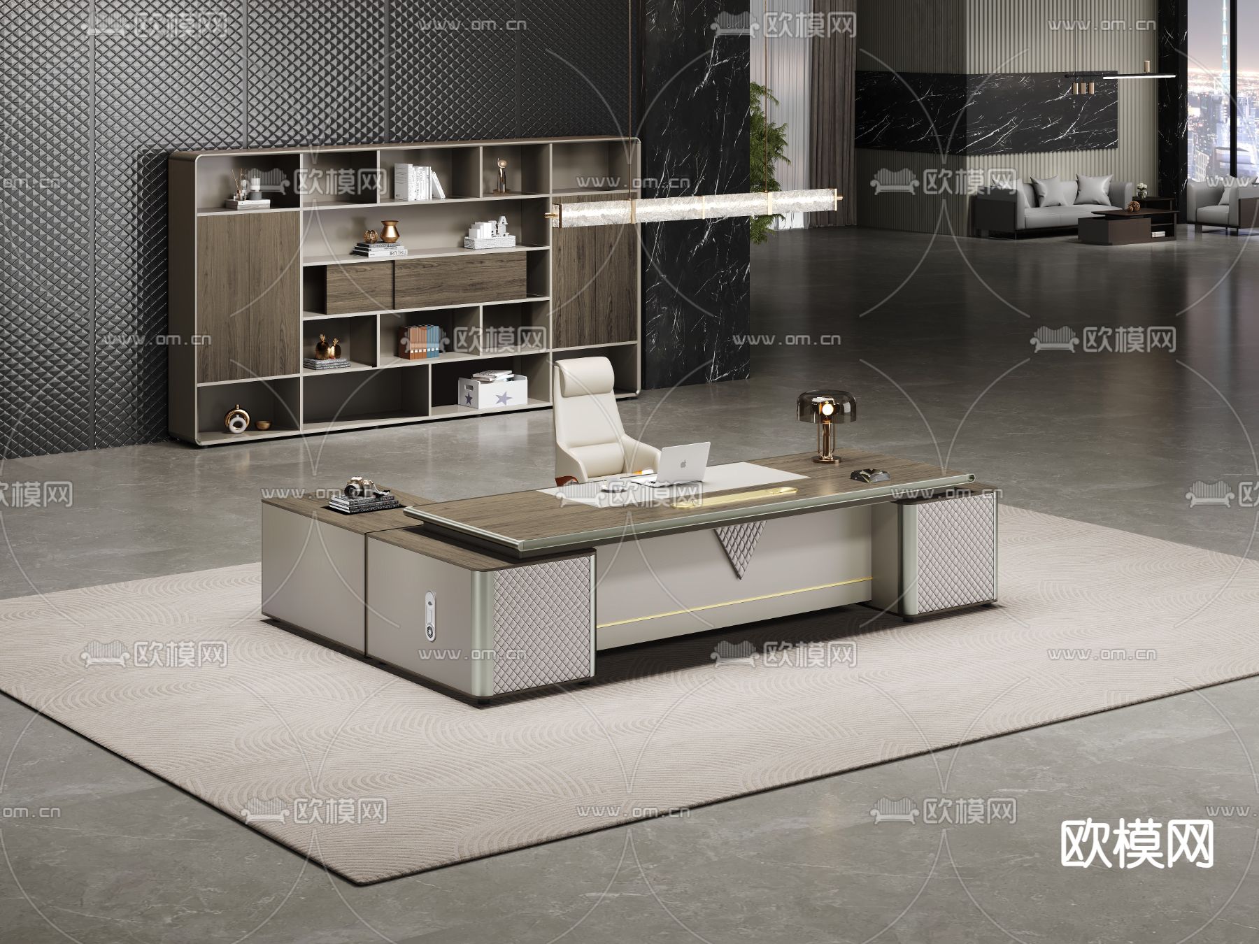 现代老板桌 班台桌3d模型下载（渲染图1）