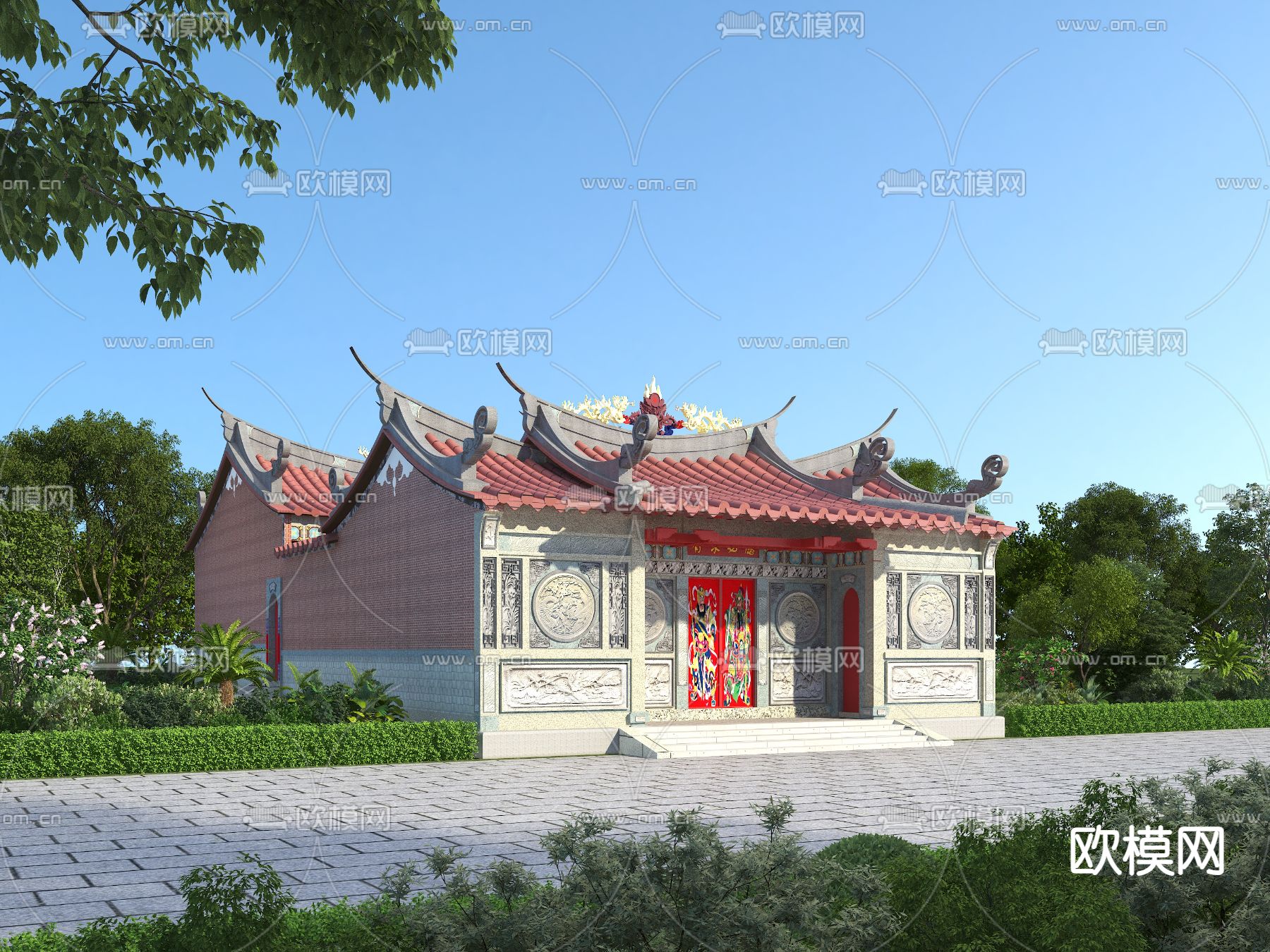 中式祠堂 古建3d模型下载