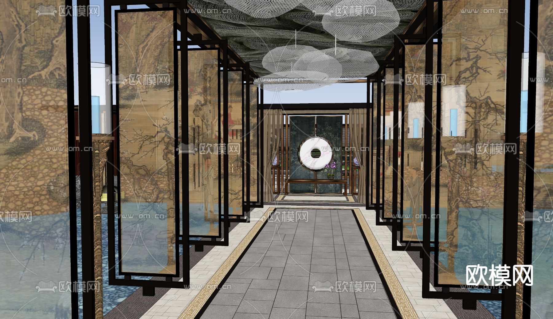 示范区景观 售楼部景观su模型下载（渲染图1）