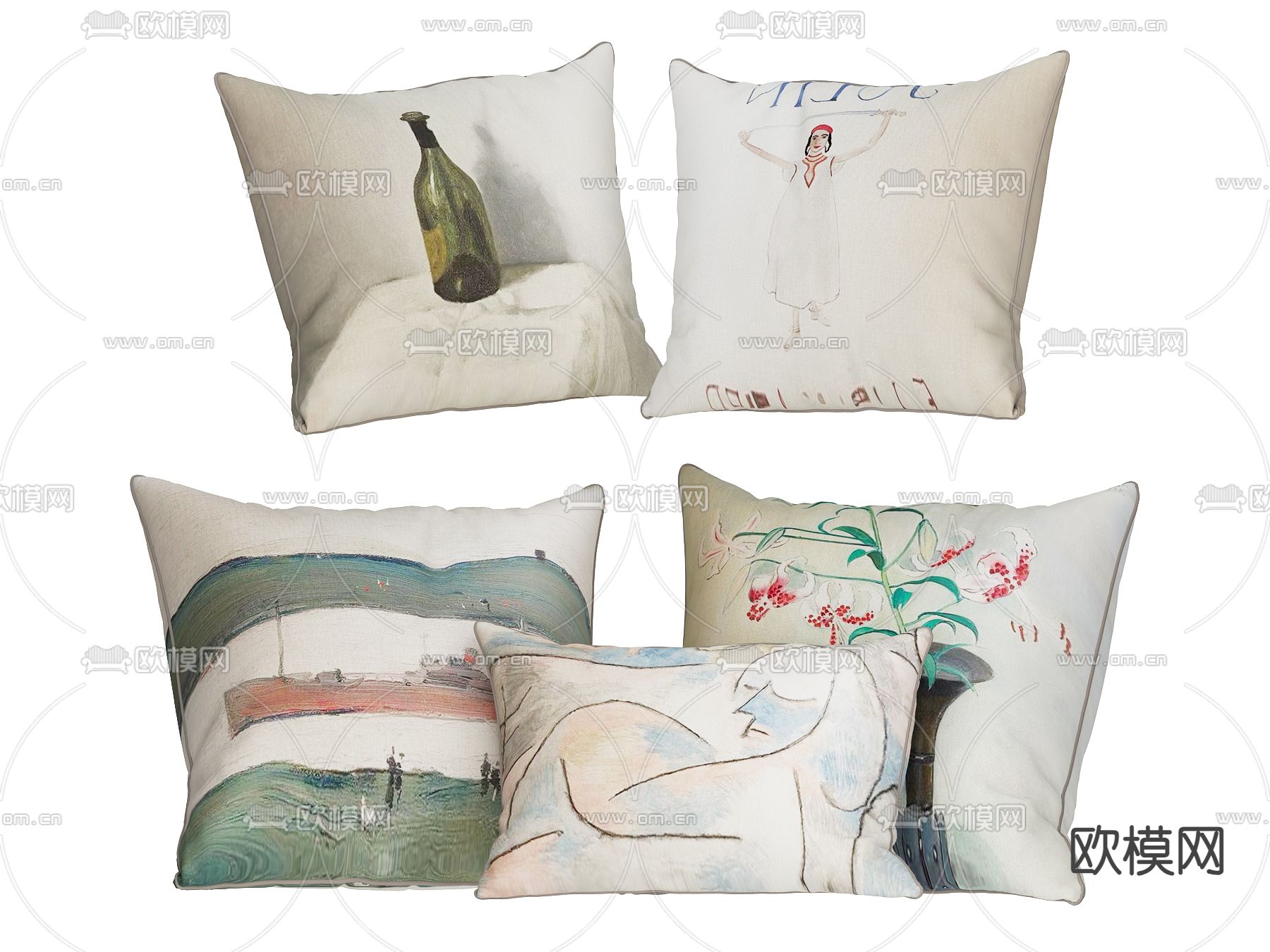 中古风枕头 抱枕 靠枕3d模型下载