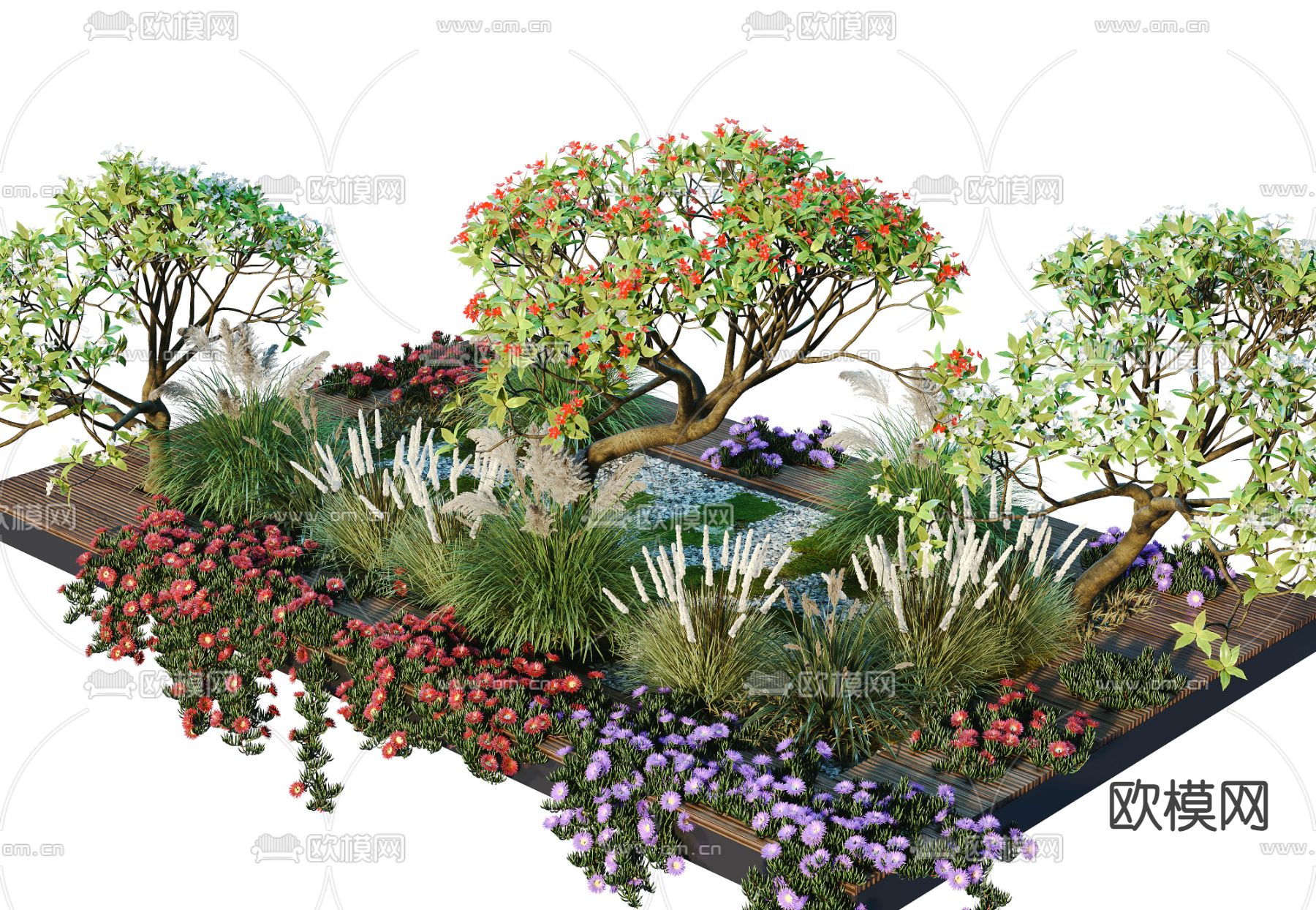 现代花坛 树池 植物堆3d模型下载