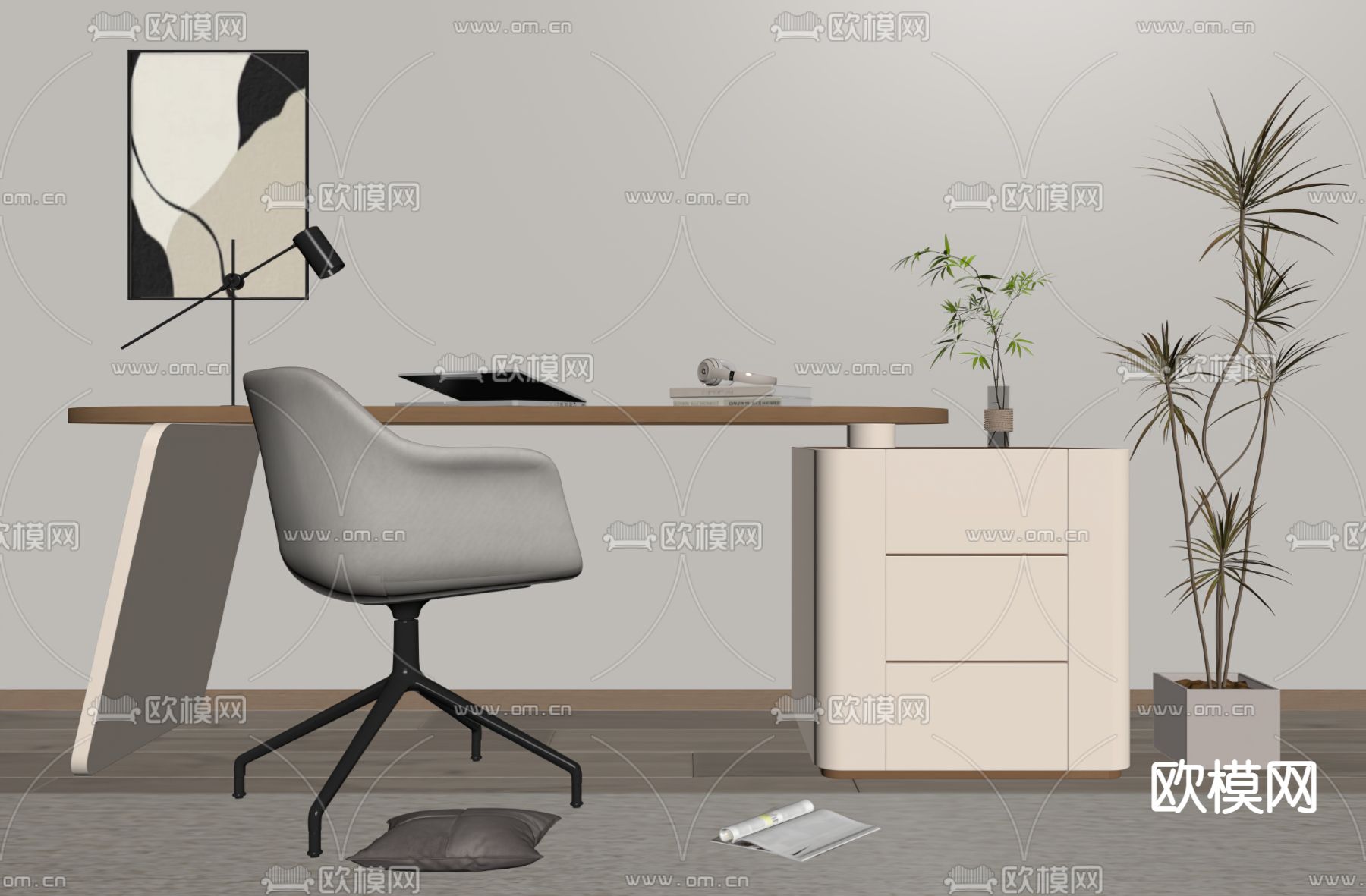 现代办公桌椅su模型下载（渲染图1）