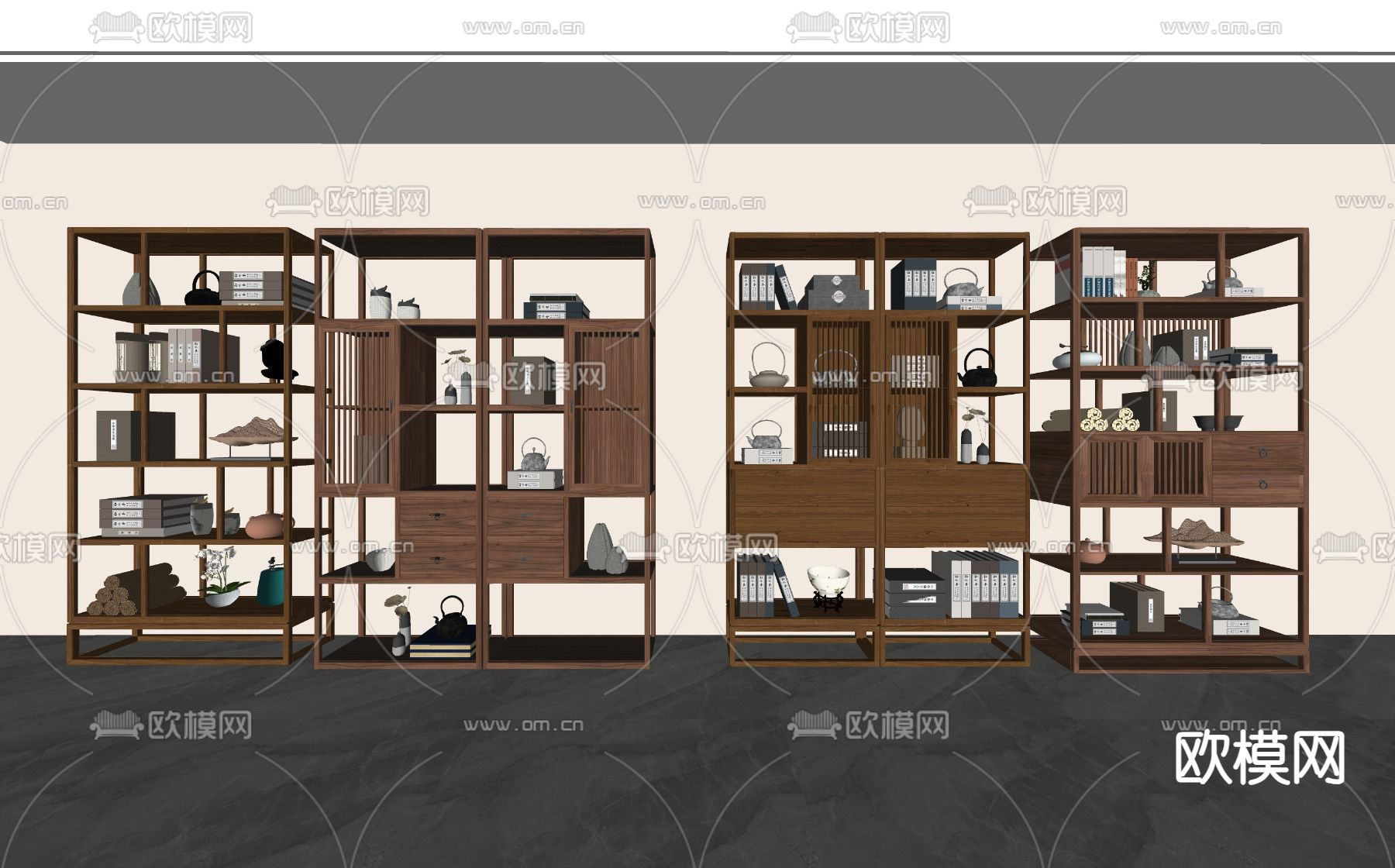 新中式博古架su模型下载（渲染图1）