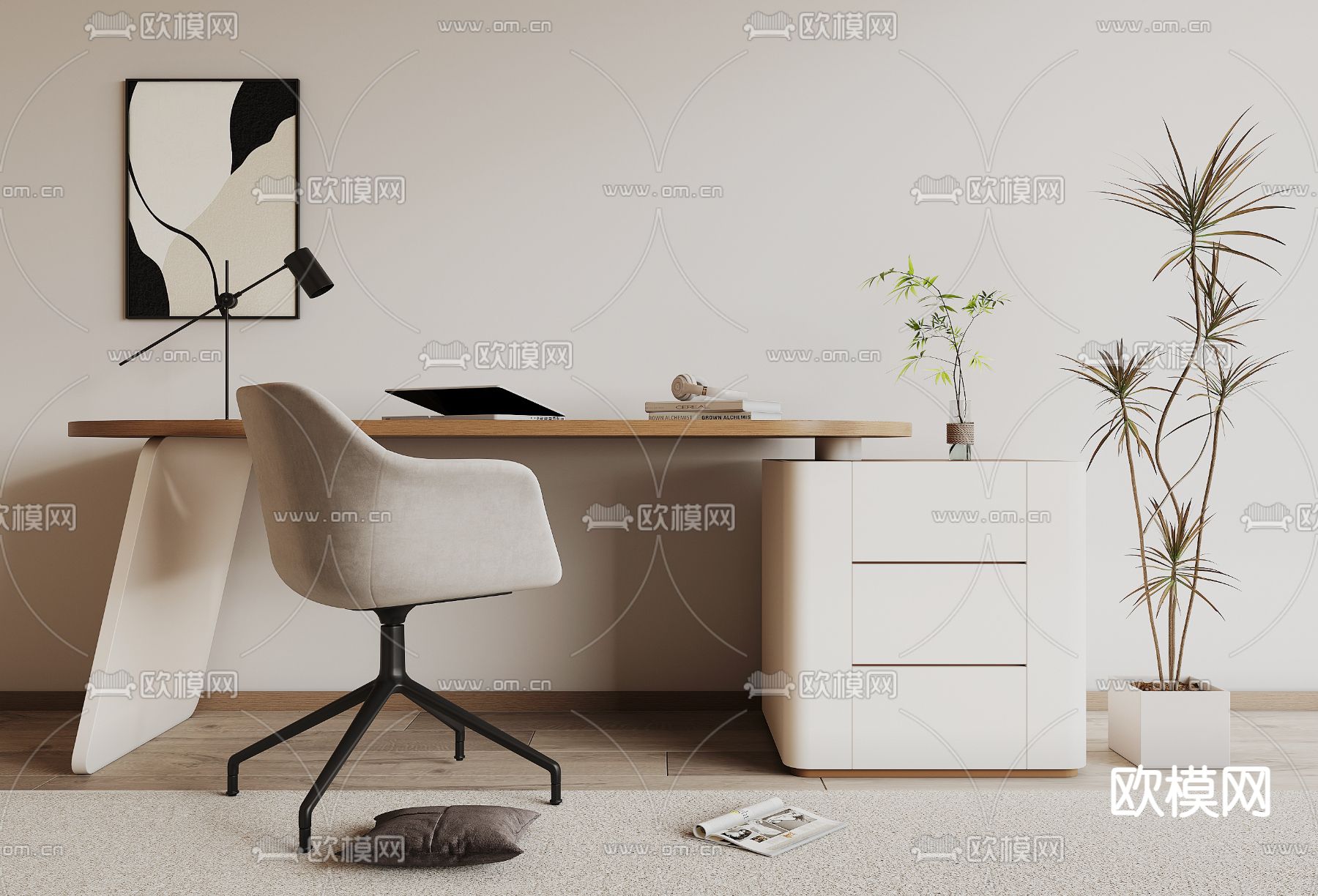 现代办公桌椅su模型下载（渲染图2）