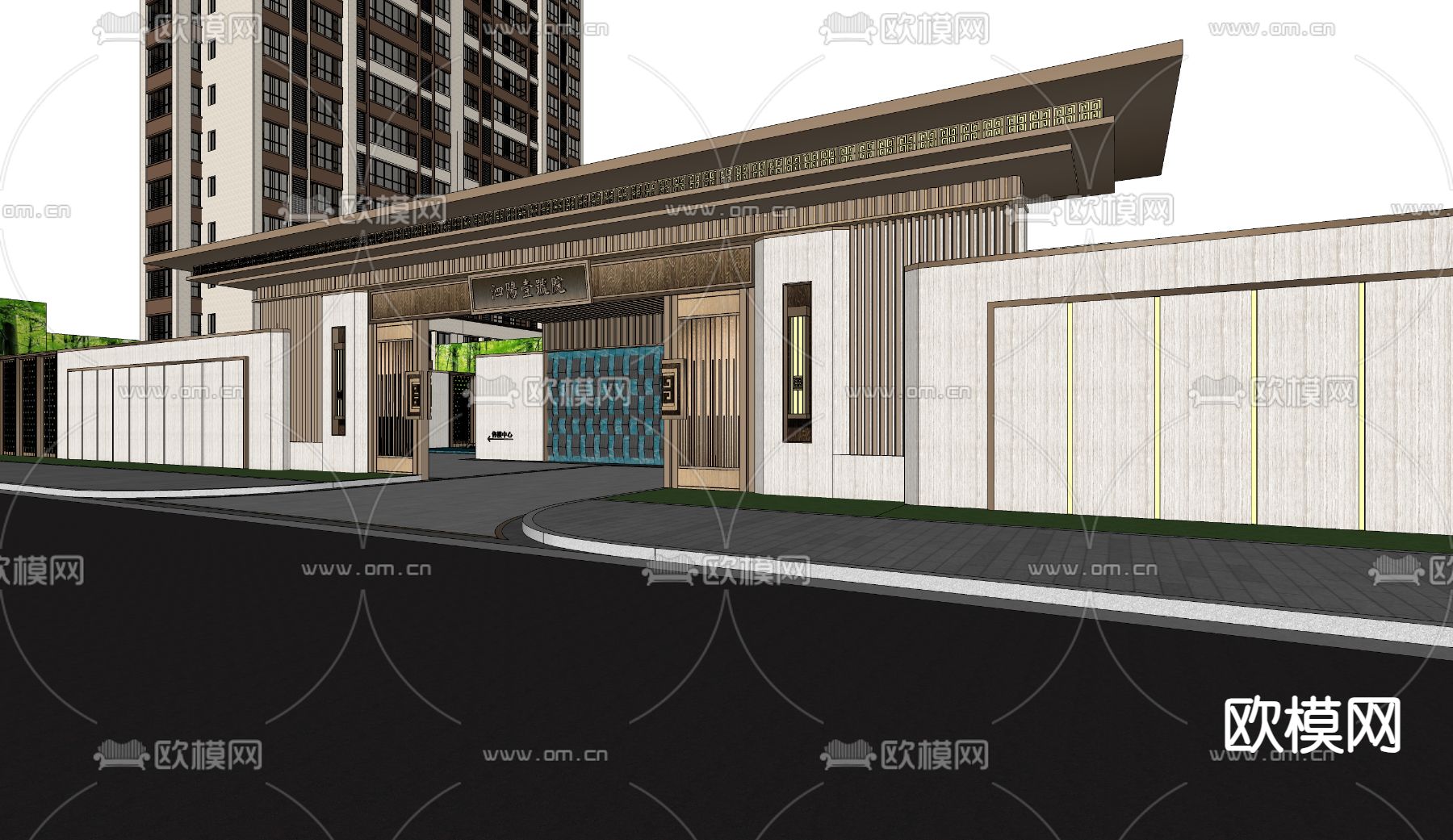 示范区景观 售楼部景观su模型下载（渲染图2）