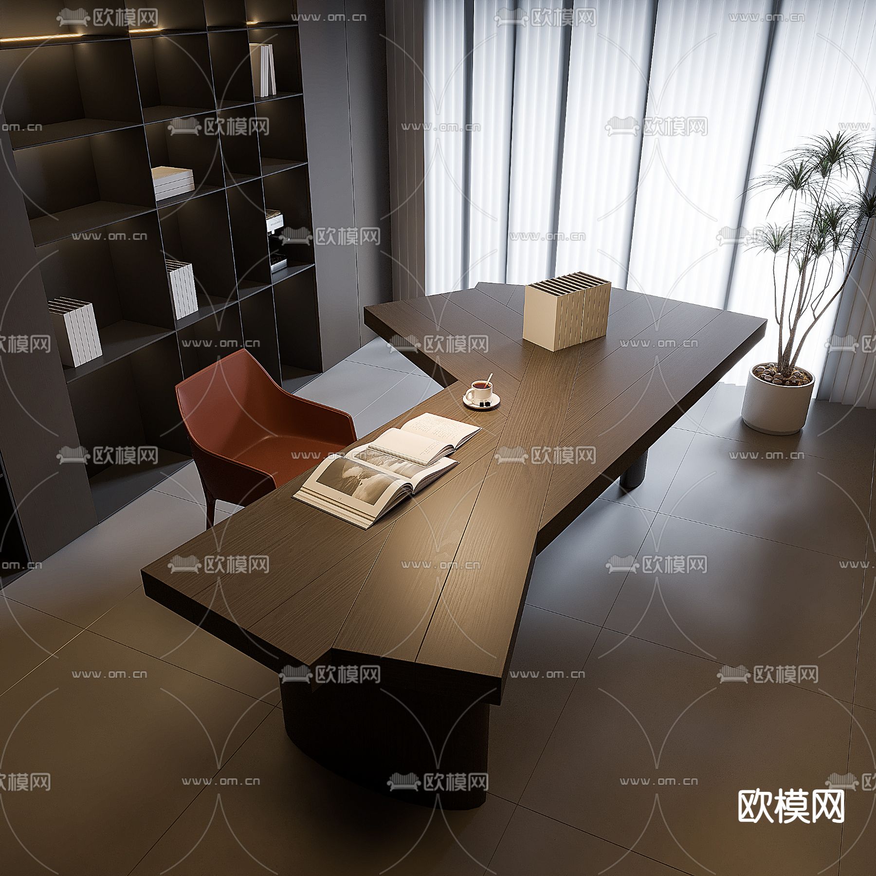 现代书桌 学习桌 写字台3d模型下载