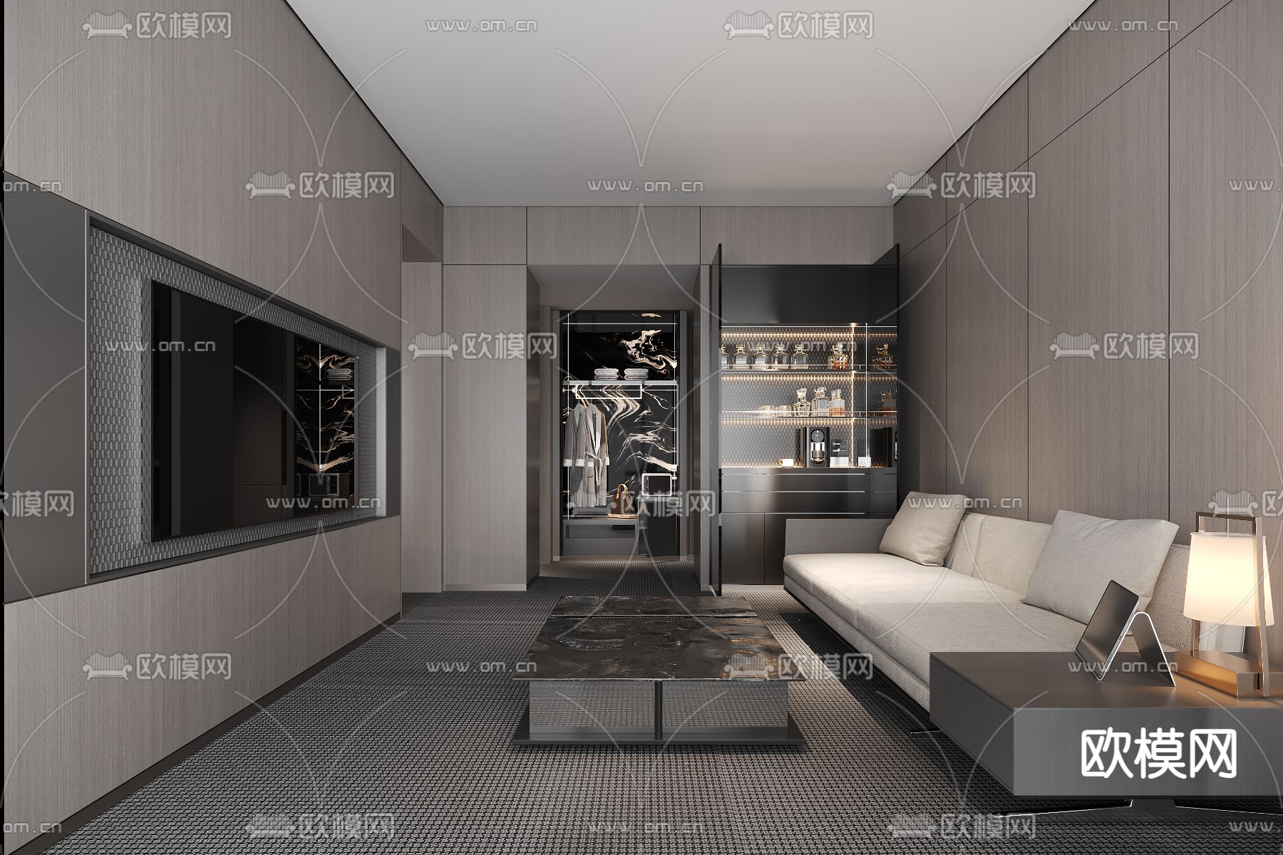黑白灰酒店 房间套间3d模型下载（渲染图2）