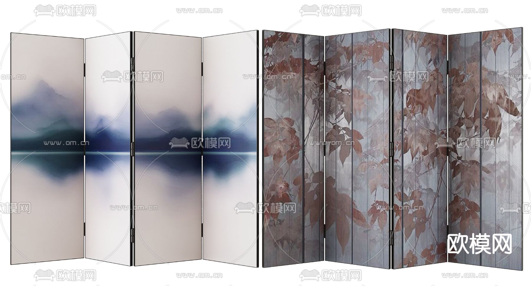 新中式壁画屏风3d模型下载